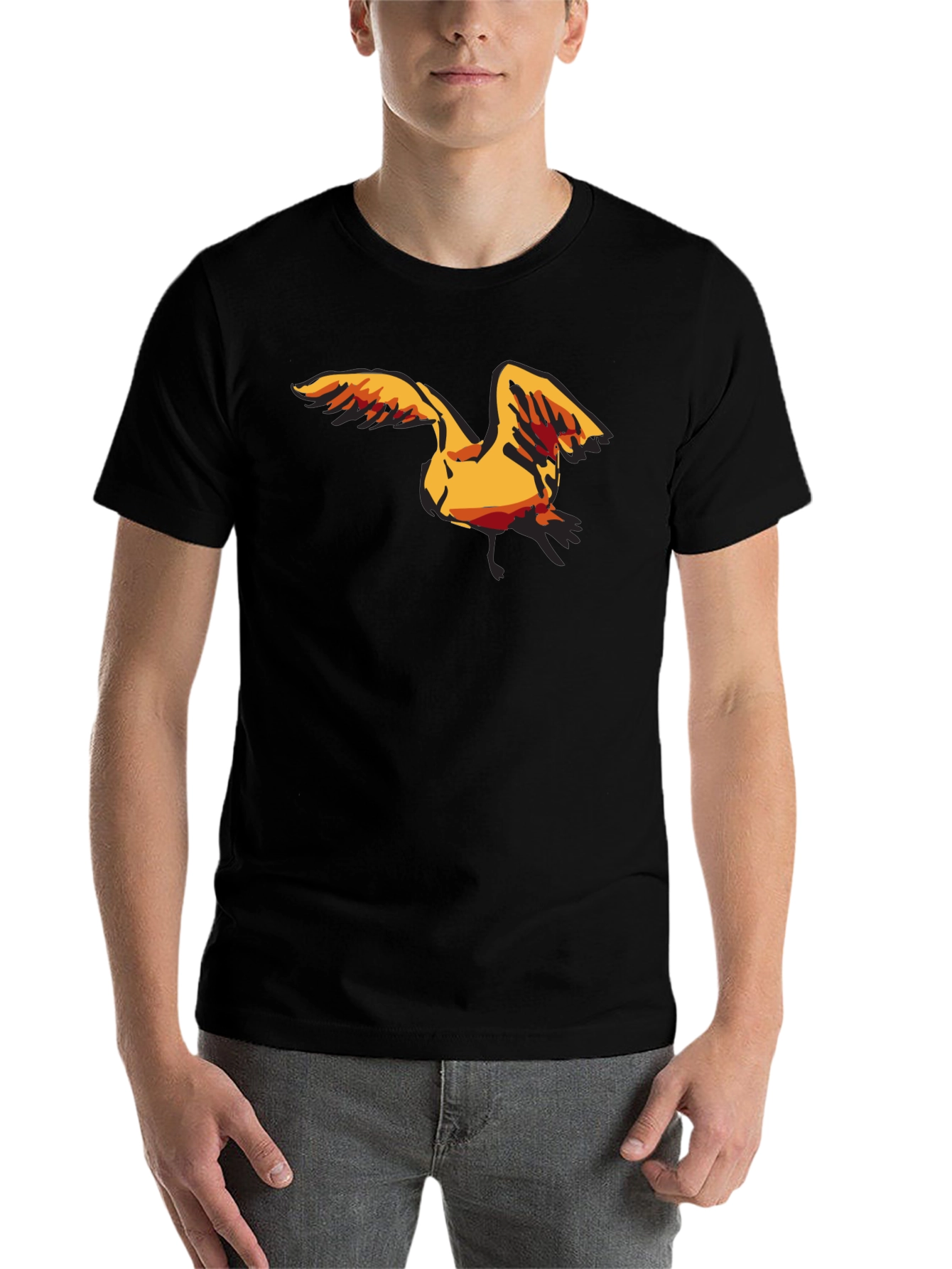 Black Men's Black T-Shirt with Seagull Graphic view 7
