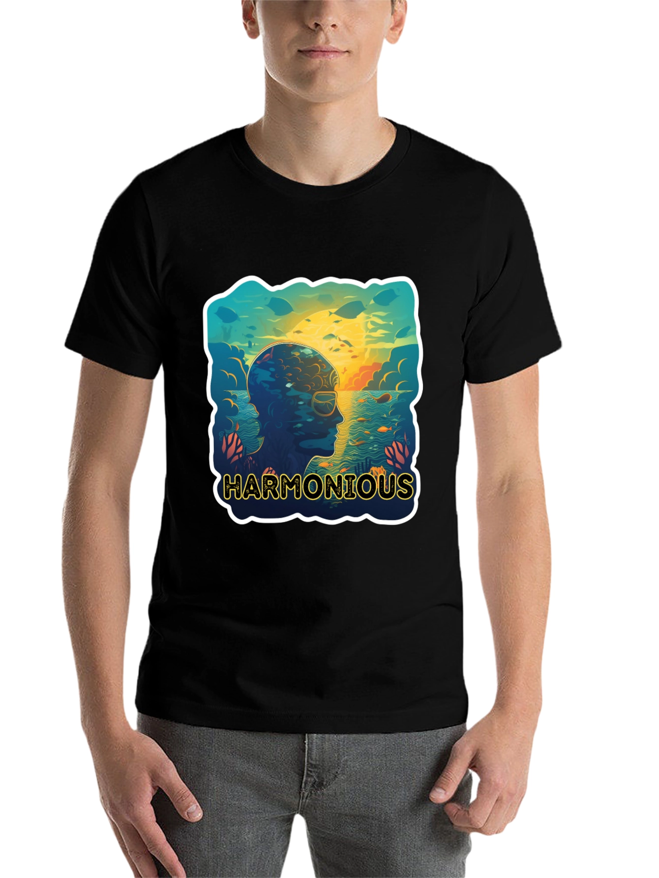 Black Harmonious Ocean Mind Black T-Shirt view 7
