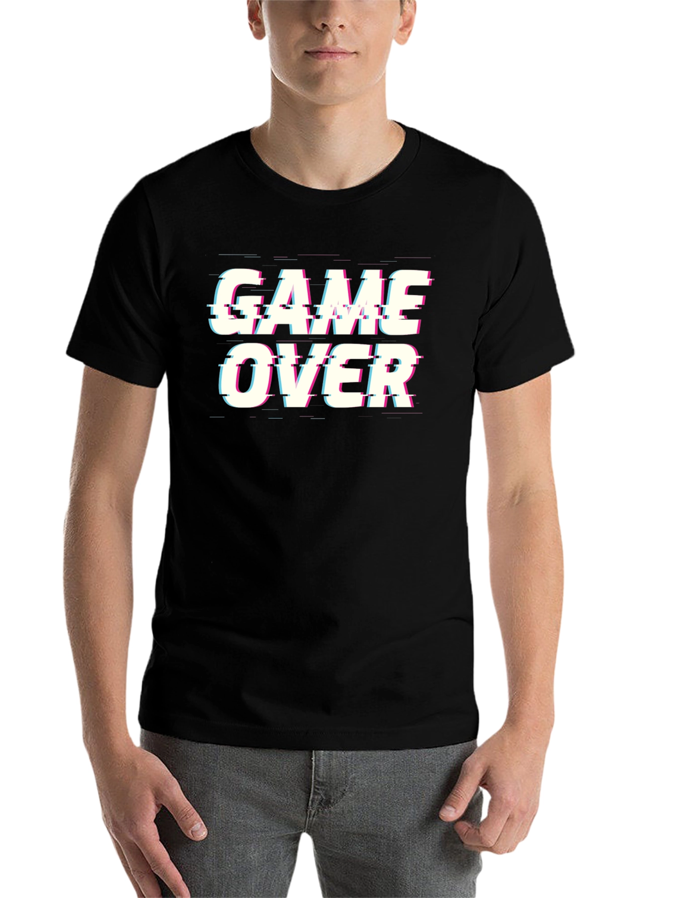 Black Game Over Glitch T-Shirt - Black Cotton Gamer Tee view 7