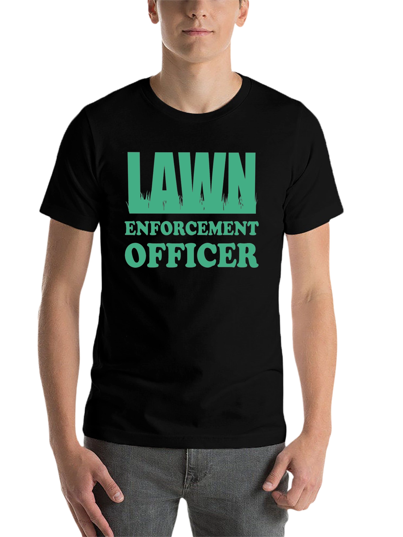 Black Lawn Enforcement Officer Graphic Tee - Black Cotton T-Shirt view 7