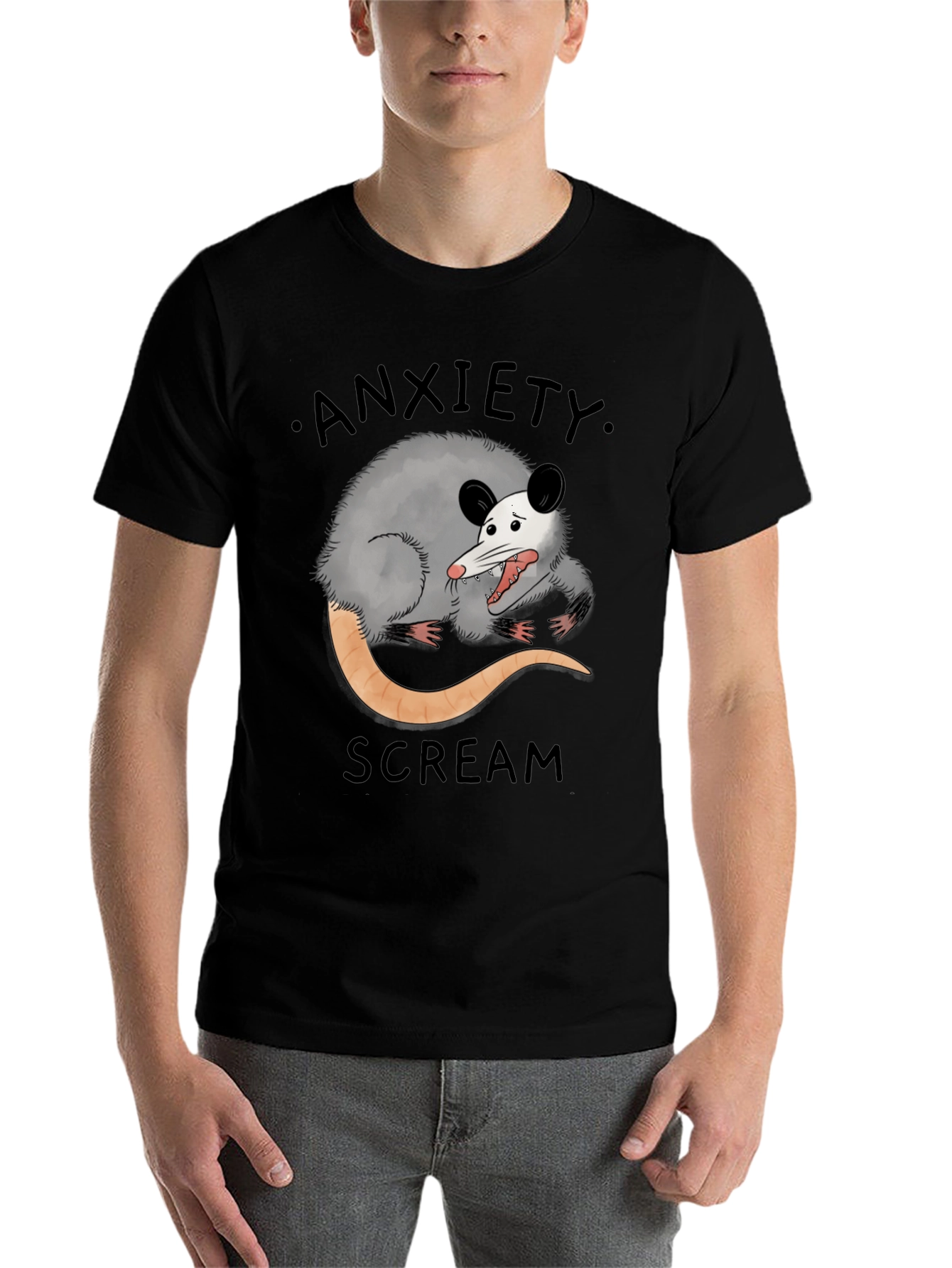 Black Anxiety Scream Opossum Graphic Tee view 7