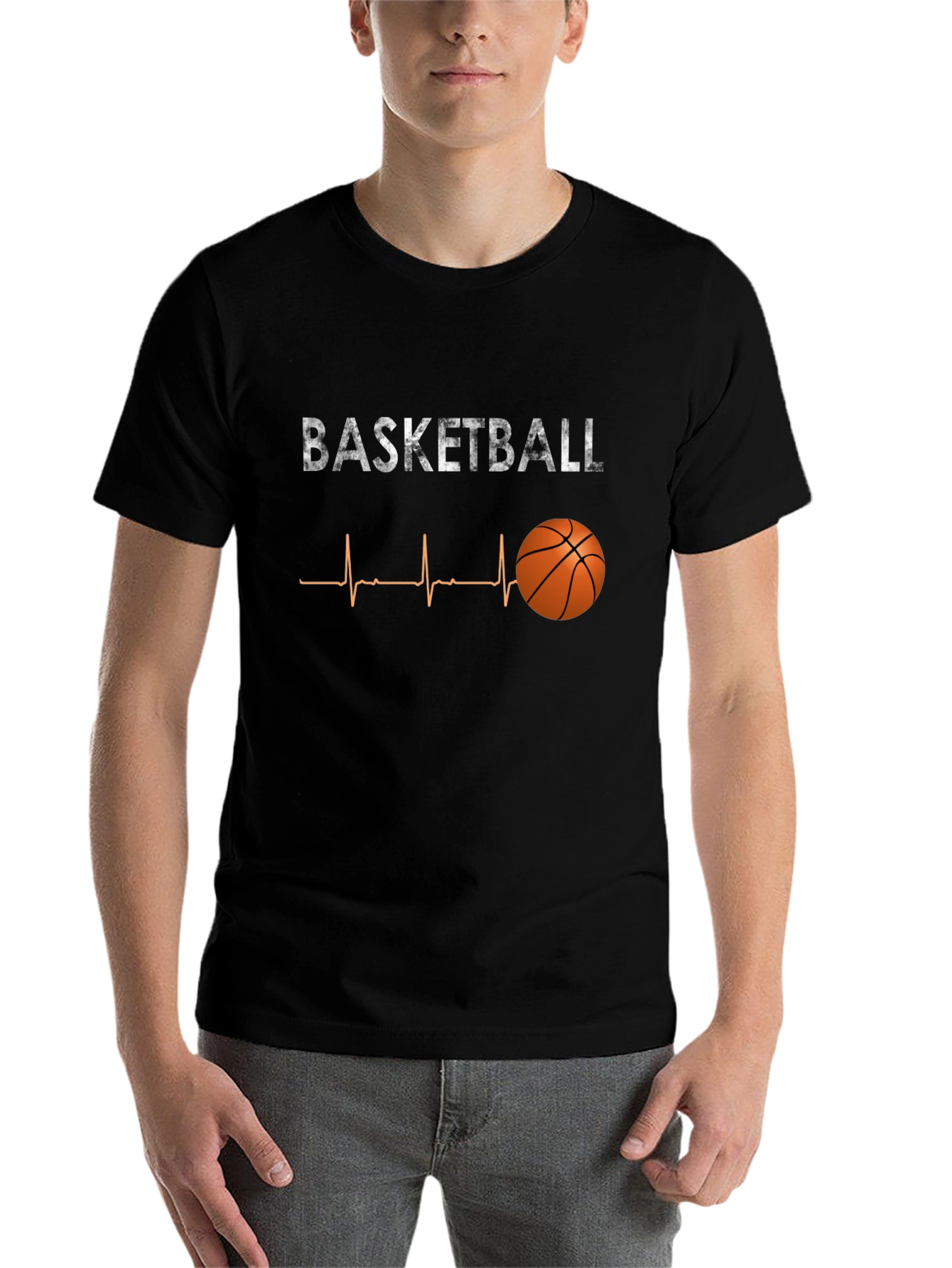 Black Basketball Heartbeat T-Shirt - Black Graphic Tee view 7