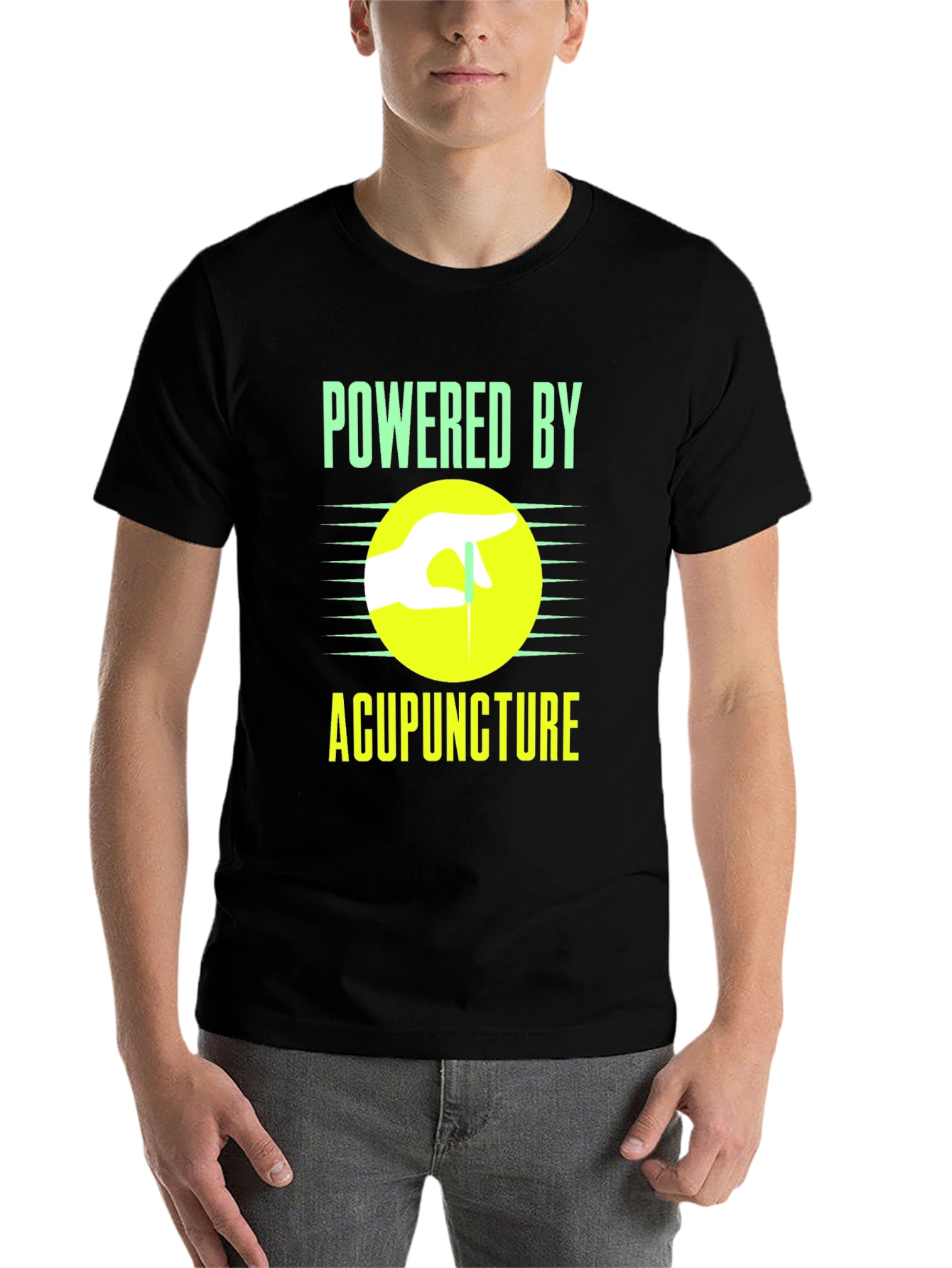 Black Powered By Acupuncture Graphic T-Shirt view 7