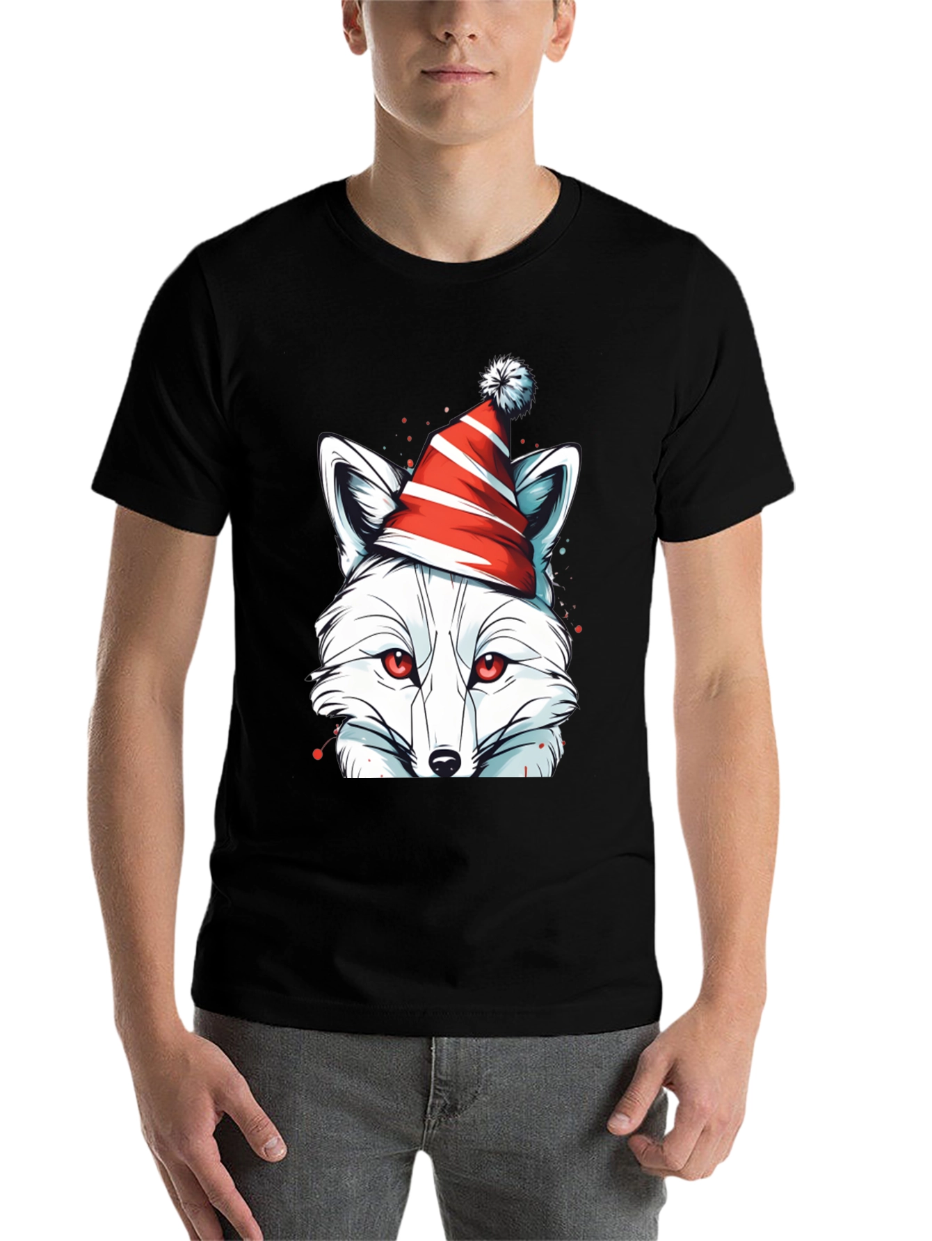 Black Festive Fox Tee - Holiday Graphic Shirt view 7