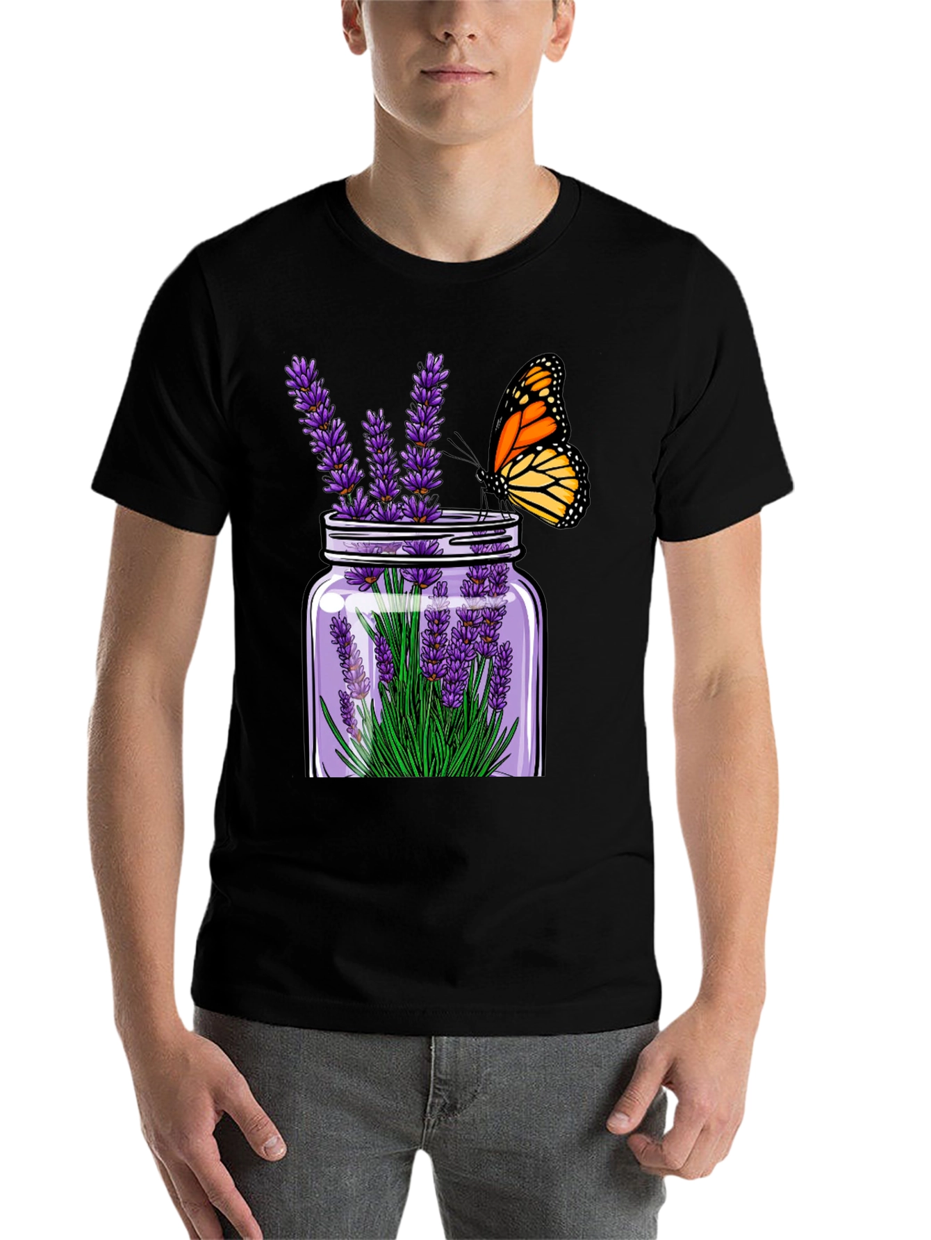 Black Lavender & Butterfly Graphic Tee view 7