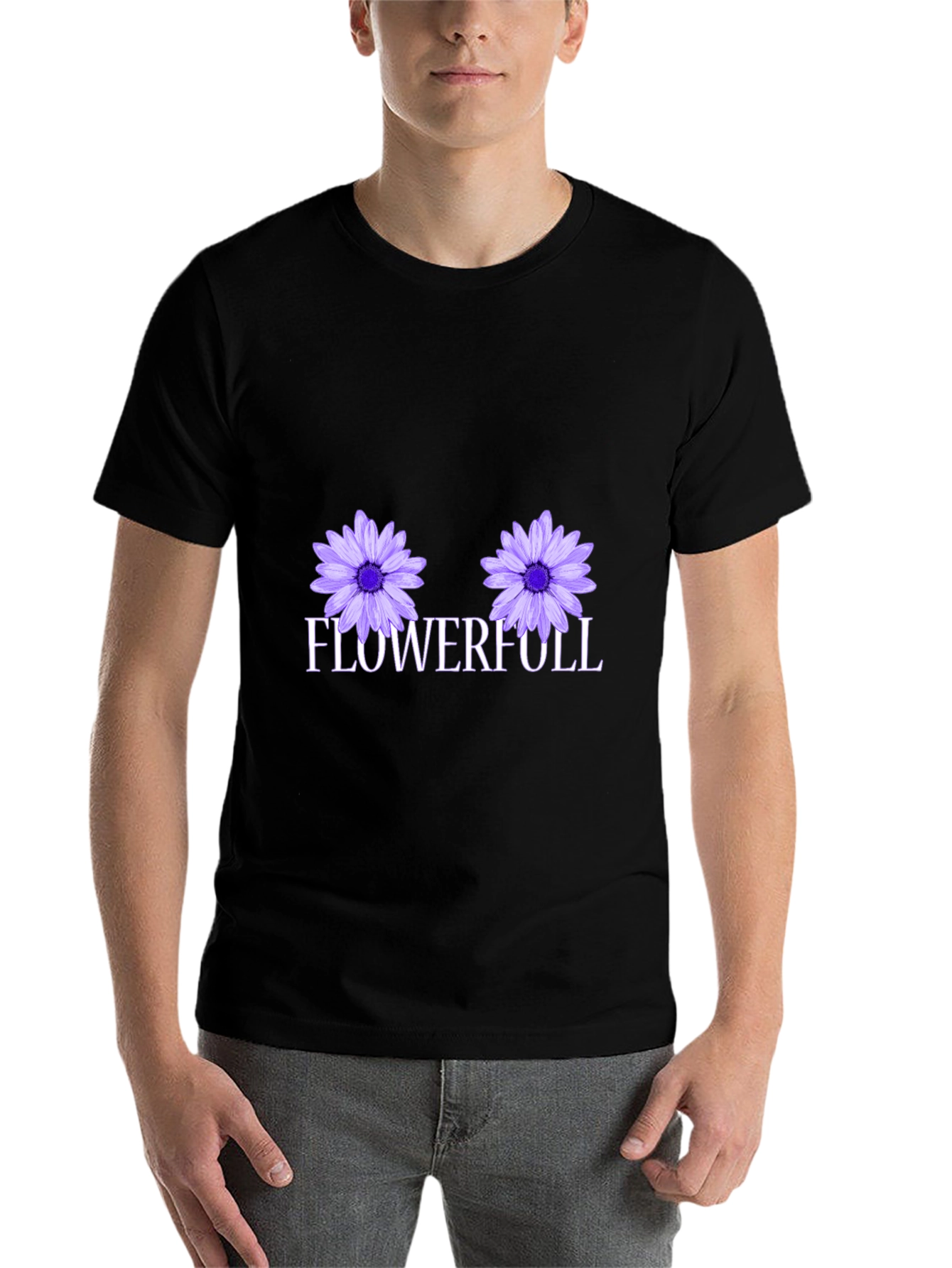 Black Flowerfull Graphic Tee - Black Cotton T-Shirt view 7