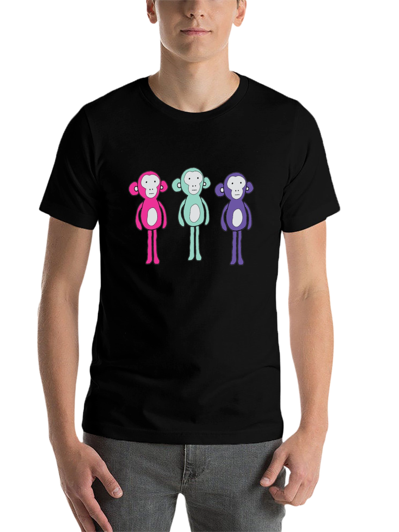 Black Monkey Trio T-Shirt - Quirky Graphic Tee view 7
