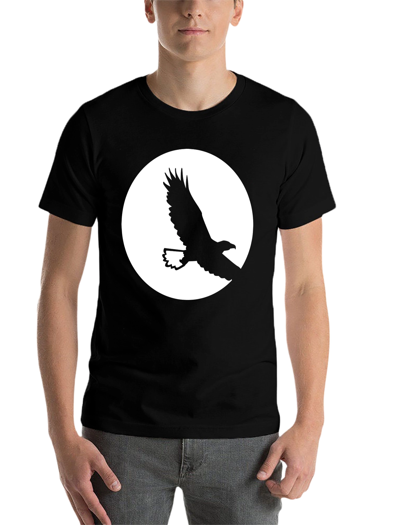 Black Eagle Silhouette Graphic Tee - Black Cotton T-Shirt view 7