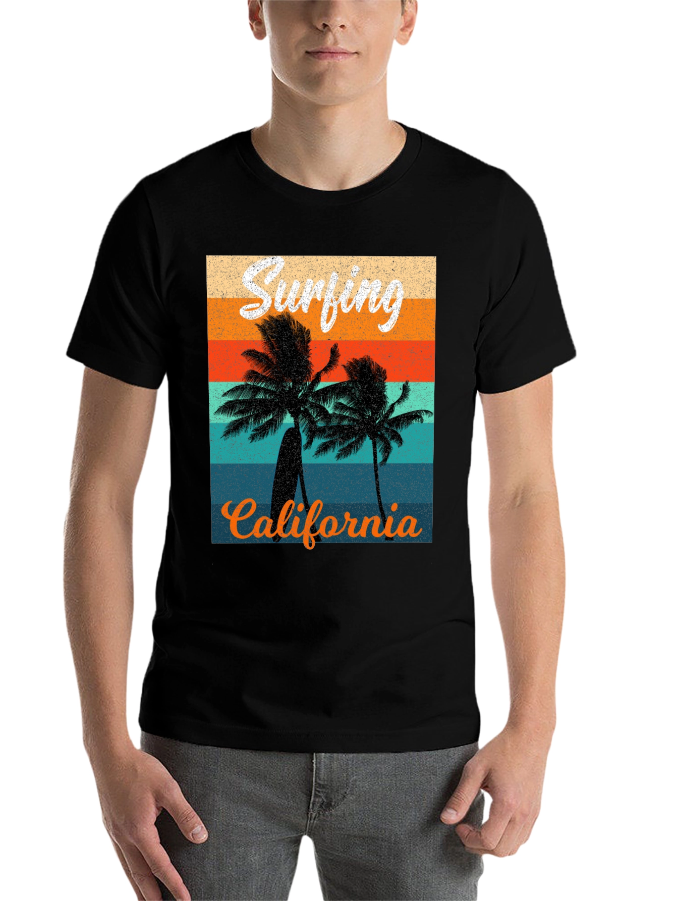 Black Retro Surfing California Graphic Tee view 7