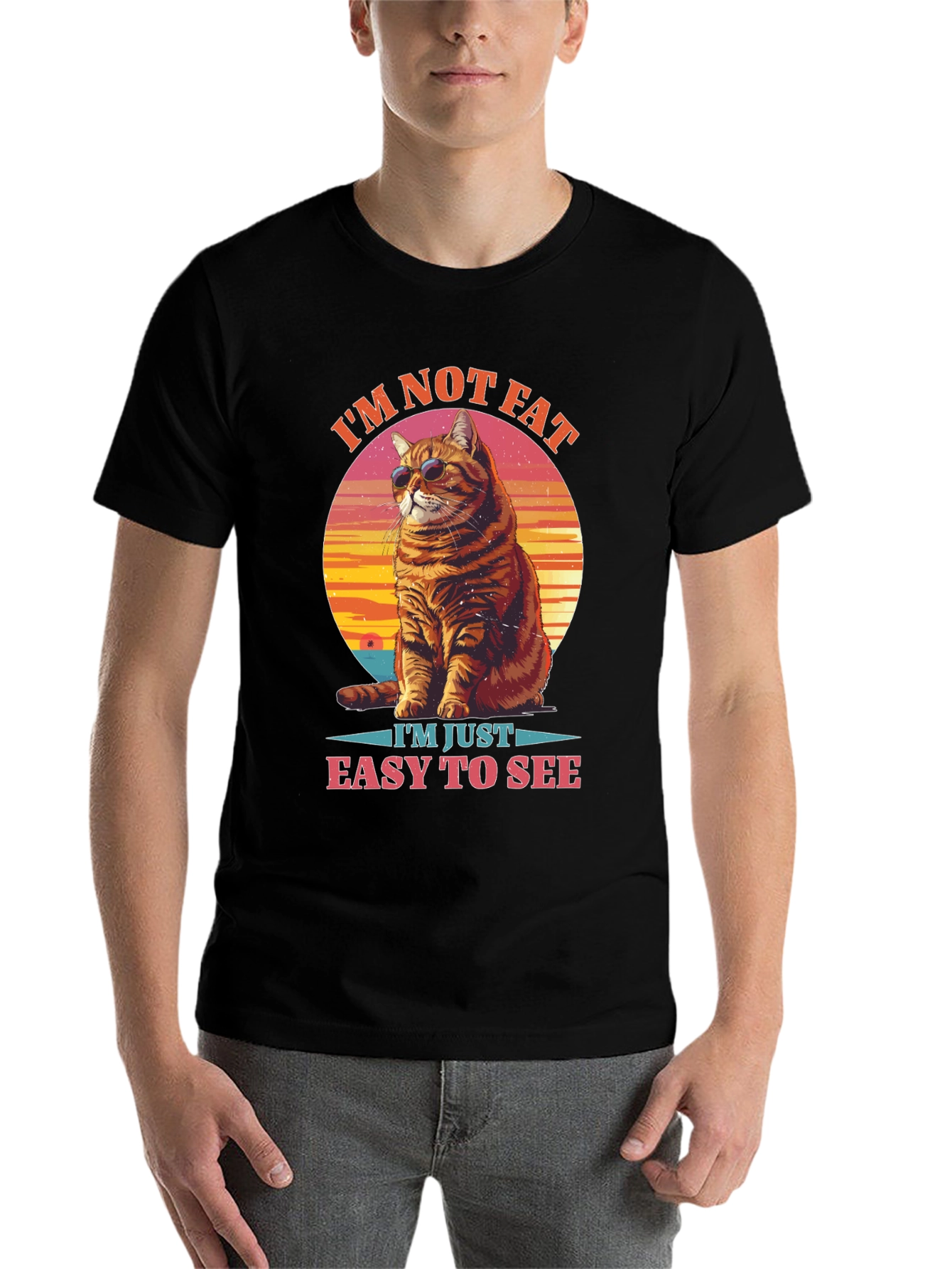 Black I'm Not Fat, Easy to See Cat Graphic Tee view 7