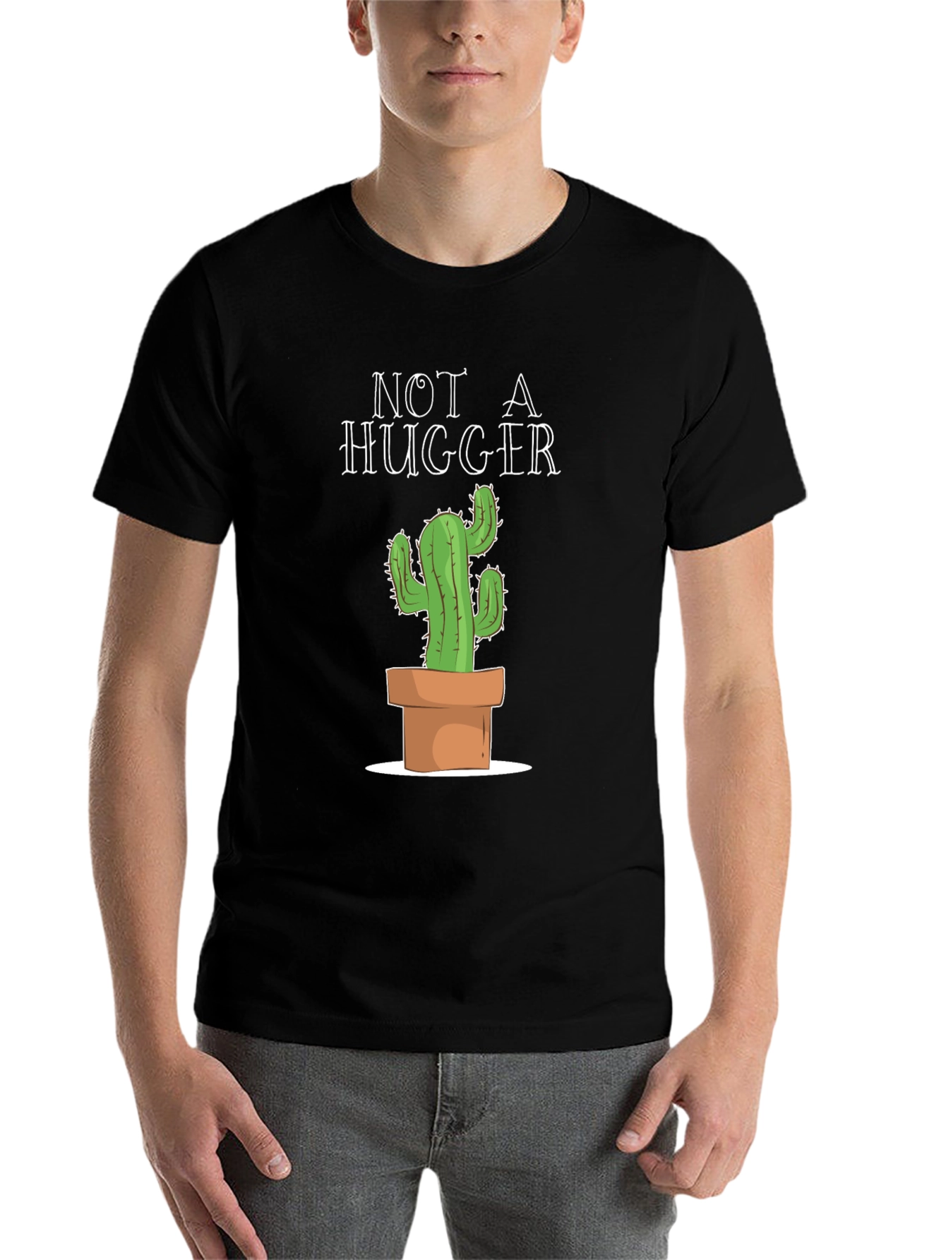 Black Not A Hugger Cactus Graphic T-Shirt view 7