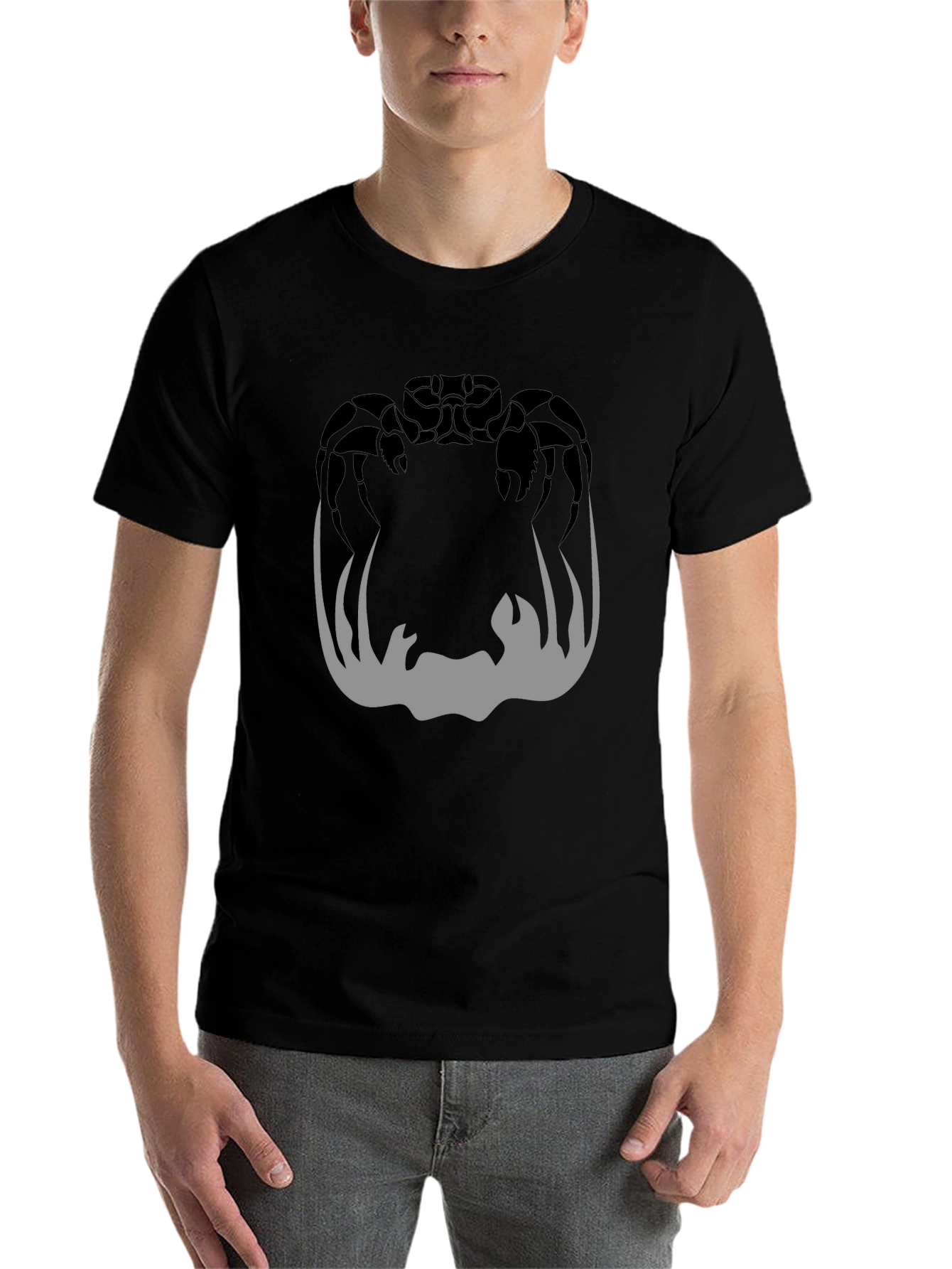 Black Crab Silhouette Graphic Print Men's Black T-Shirt view 7