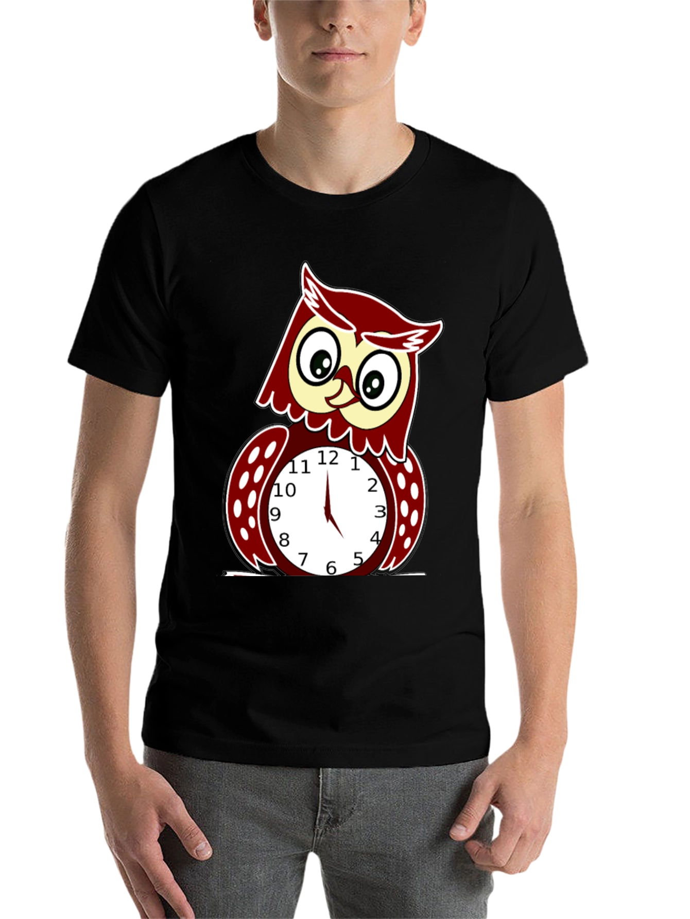 Black Funny Owl Clock Graphic T-Shirt - Mens view 7