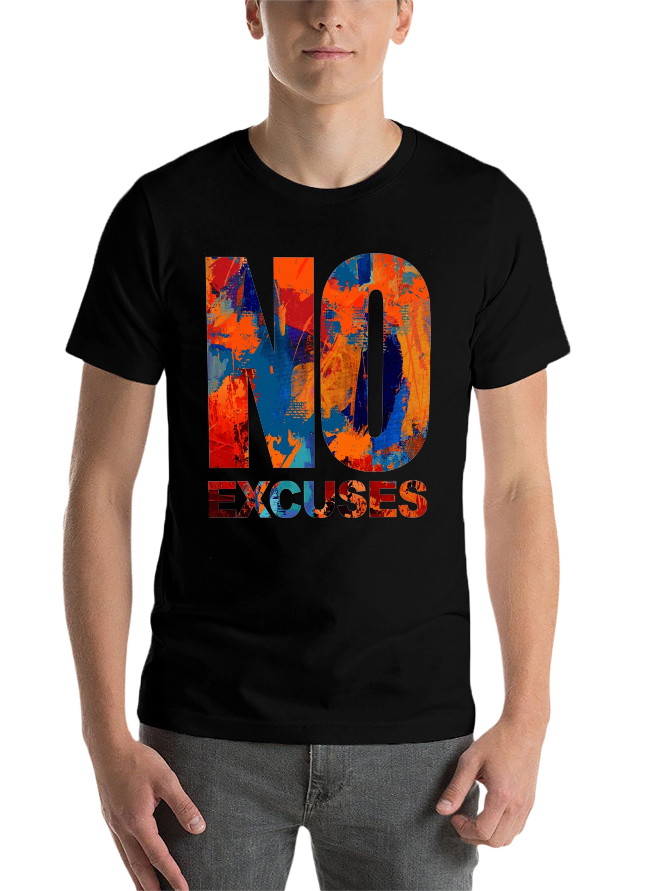 Black No Excuses Graphic T-Shirt - Motivational Design view 7