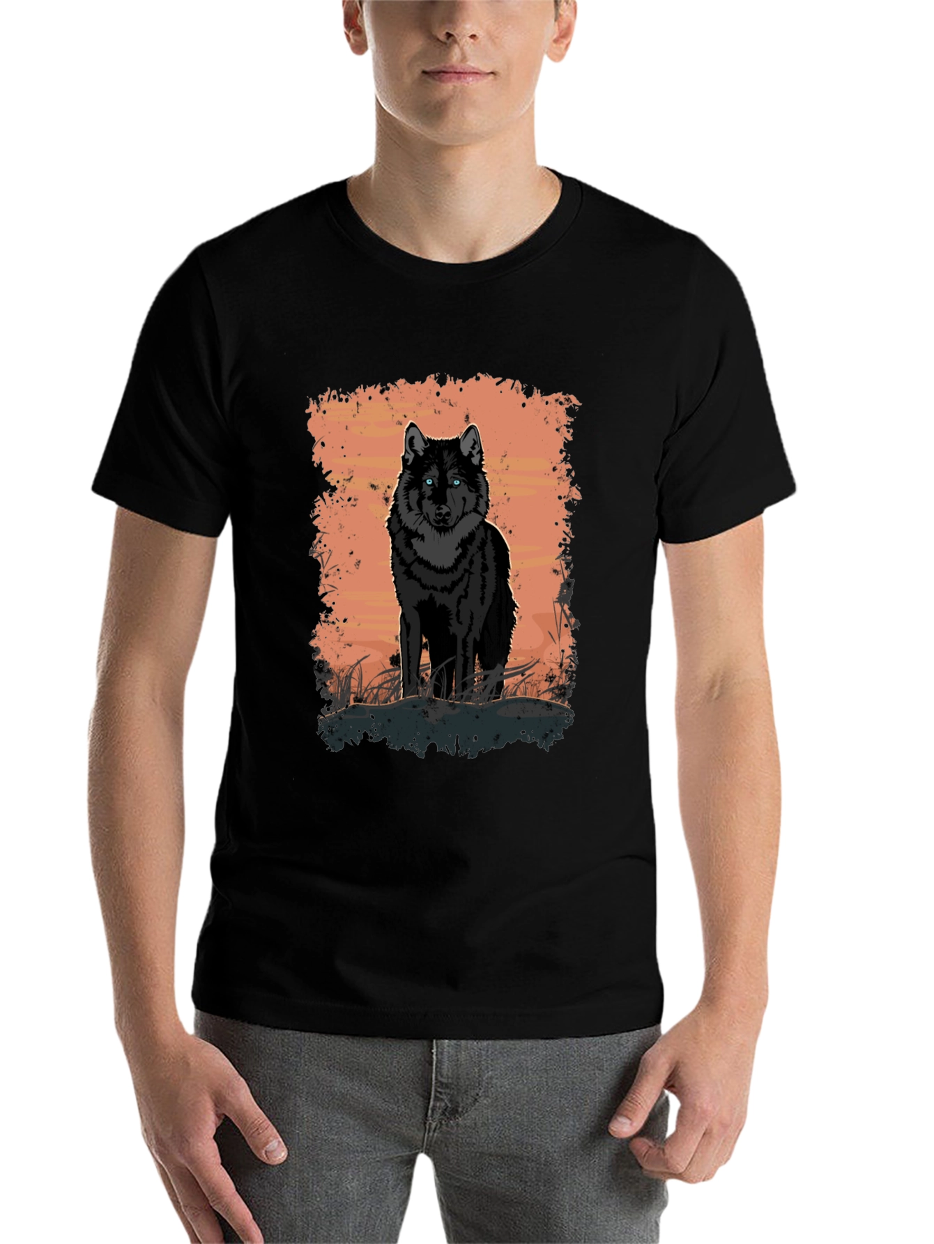 Black Wolf Graphic Print Black T-Shirt view 7