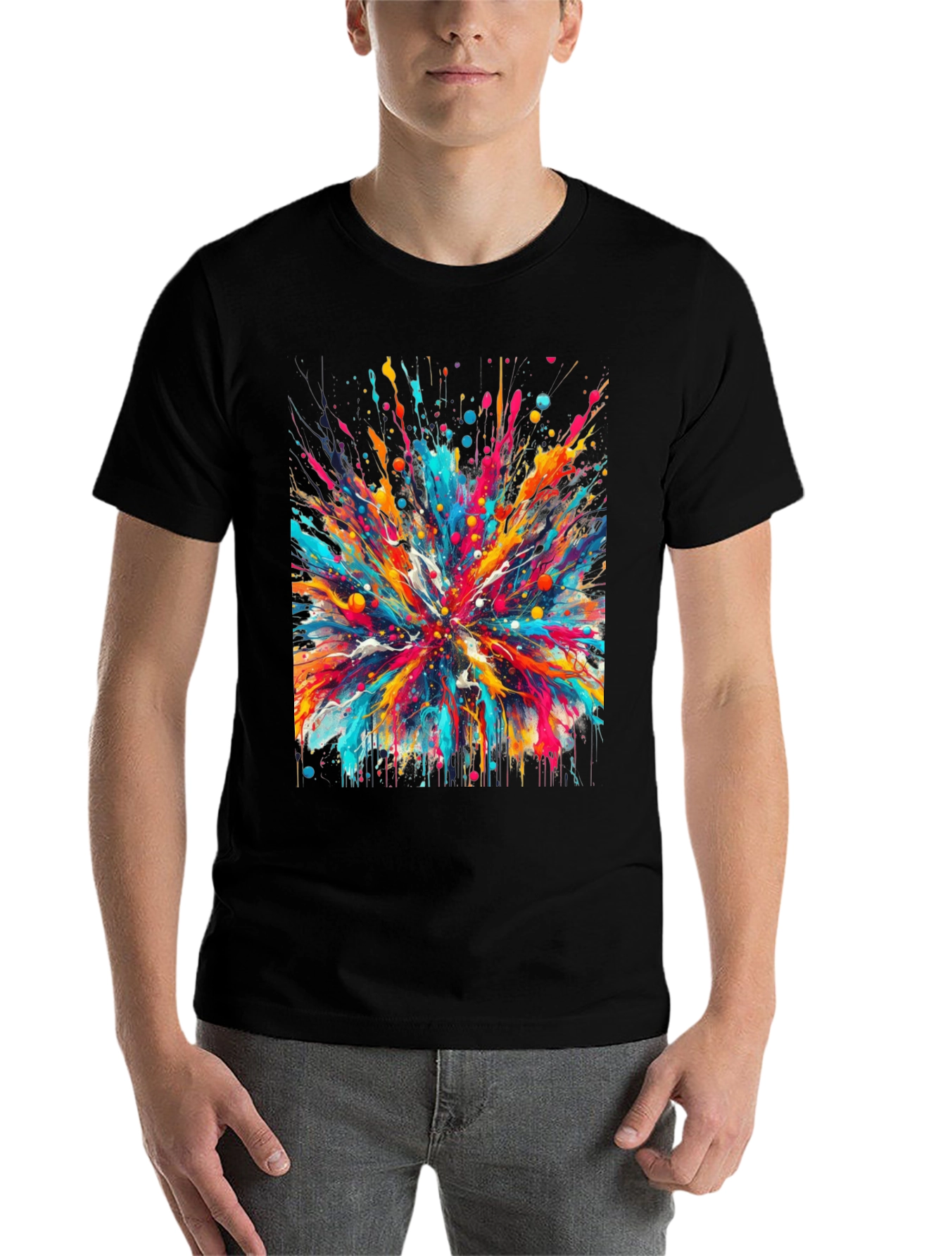 Black Colorful Splatter T-Shirt - Unique Artistic Design view 7