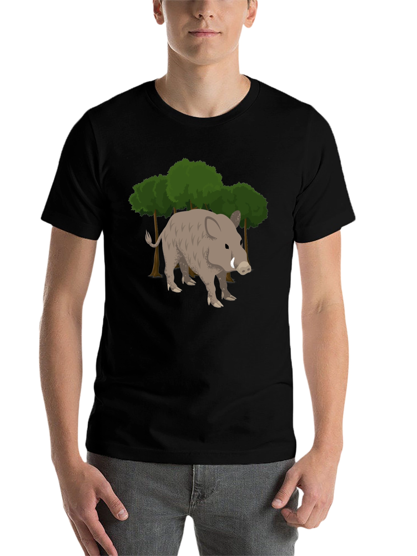 Black Wild Boar Graphic Tee - Black Cotton T-Shirt view 7