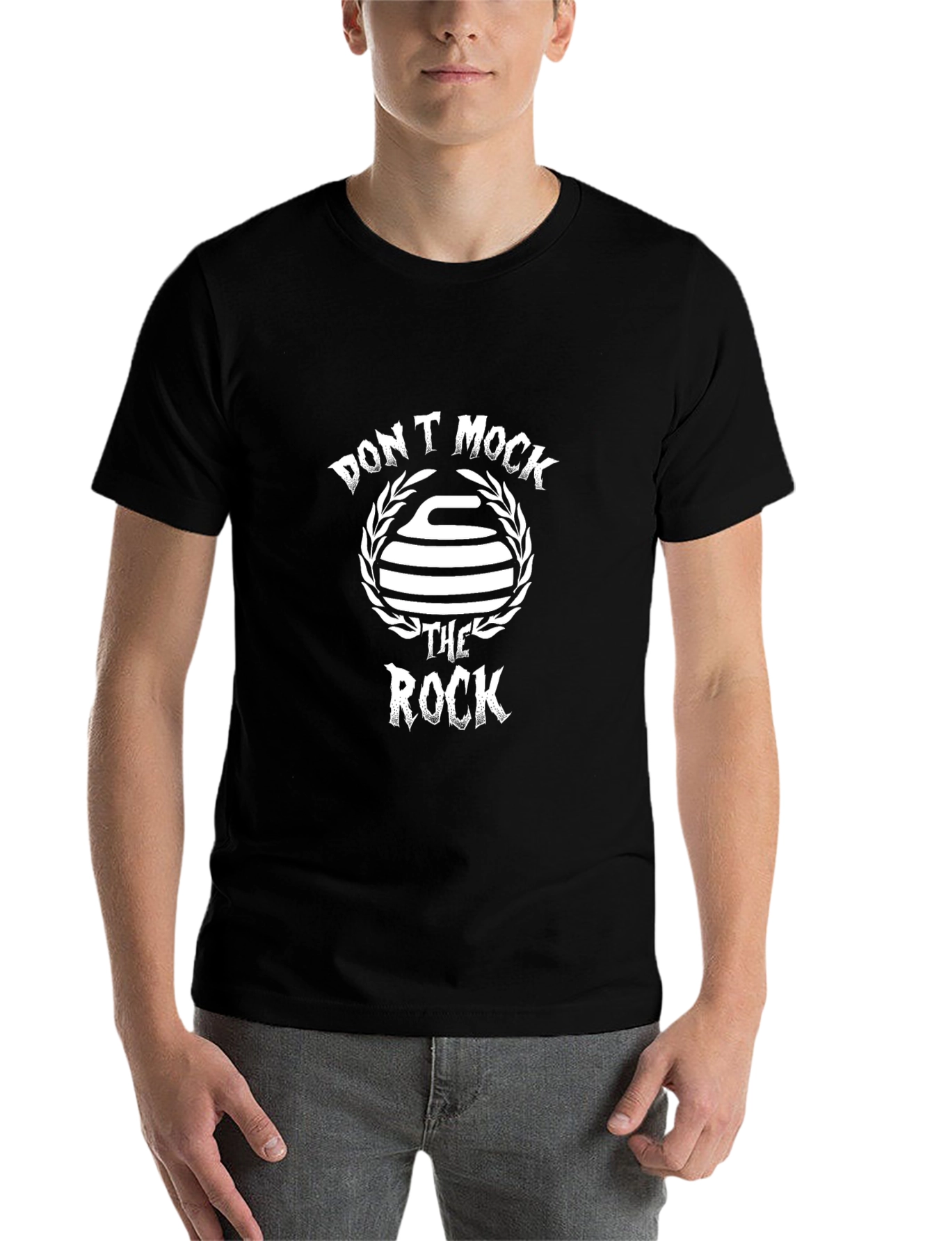 Black Don't Mock the Rock T-Shirt - Curling Fan Apparel view 7