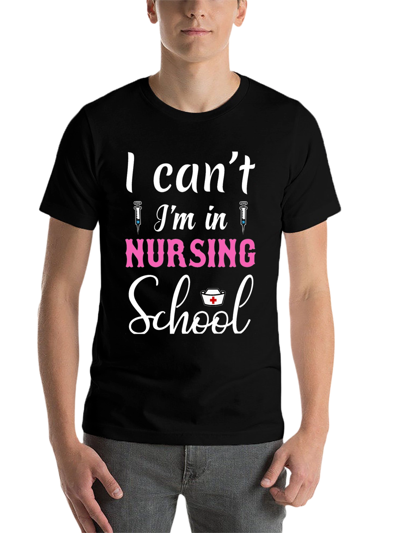 Black Nursing School T-Shirt - I Can't, I'm in Nursing School view 7