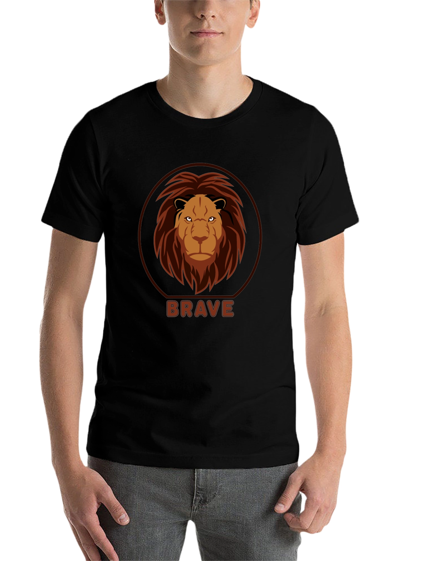 Black Brave Lion Graphic Black T-Shirt view 7