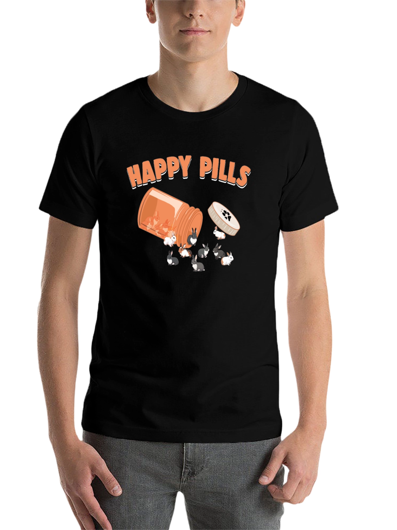 Black Happy Pills Bunny T-Shirt, Novelty Graphic Tee view 7