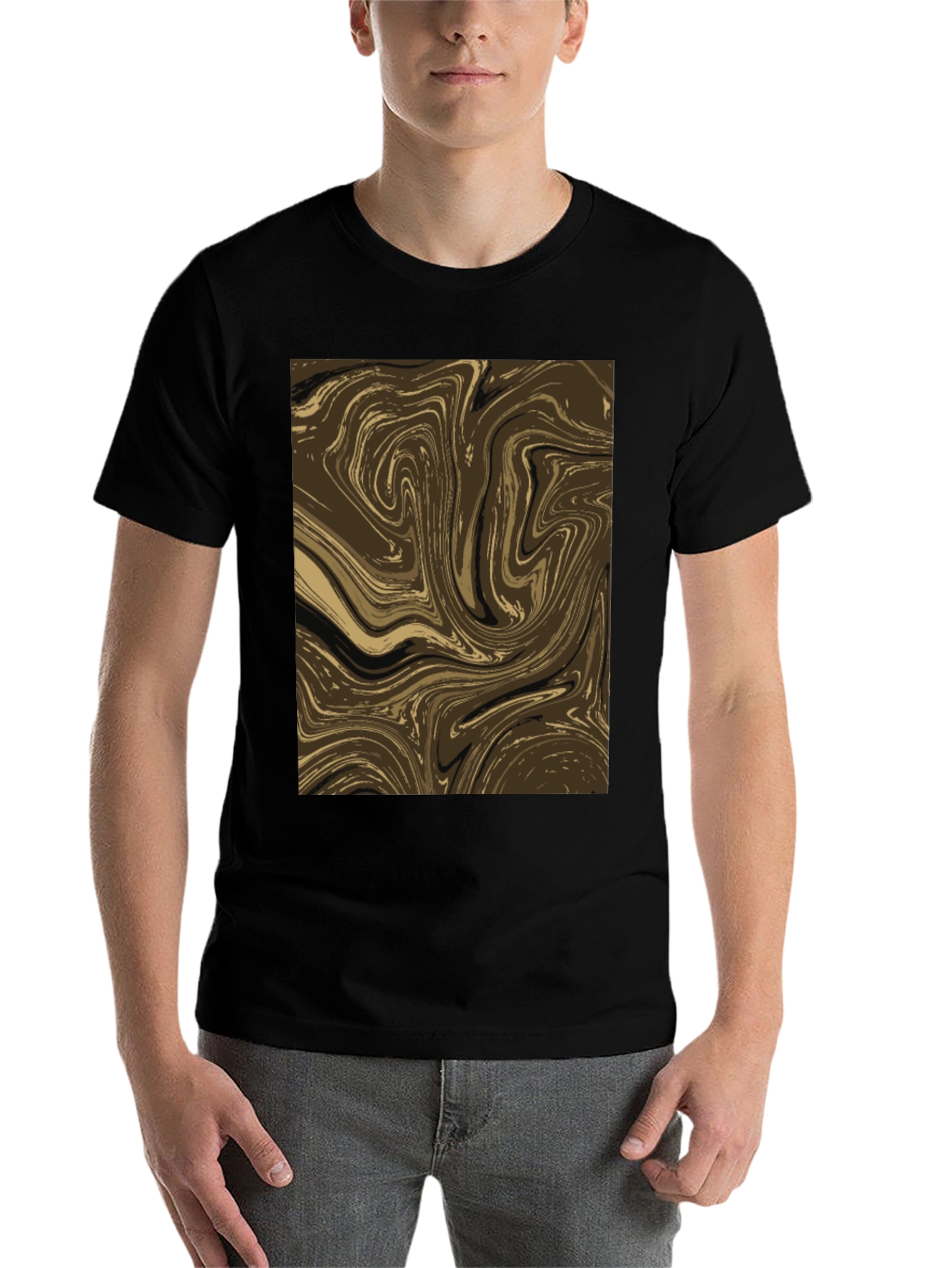 Black Abstract Swirl Graphic Tee - Brown view 7
