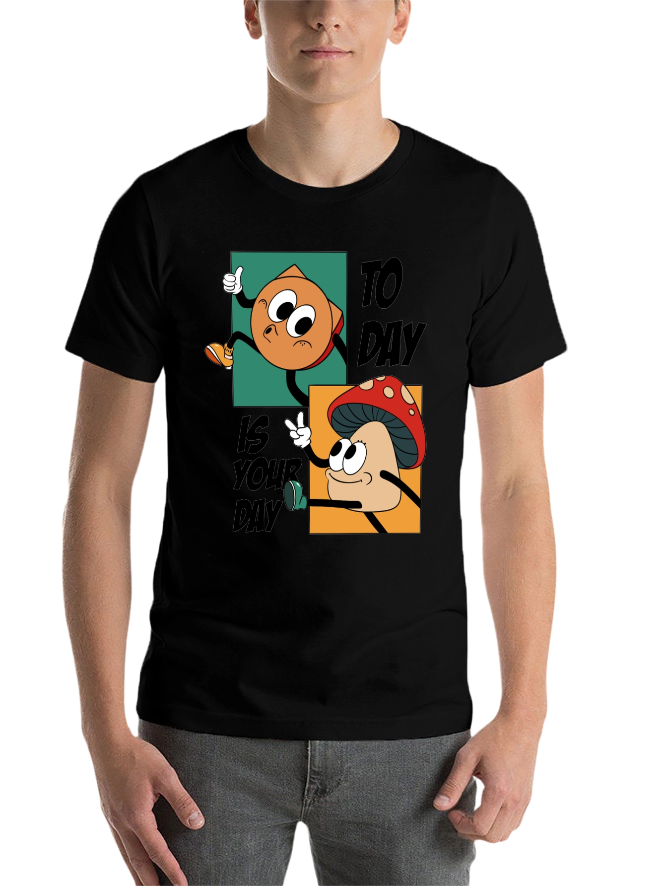 Black Cartoon Mushroom & Chip T-Shirt - Today Is Your Day! view 7