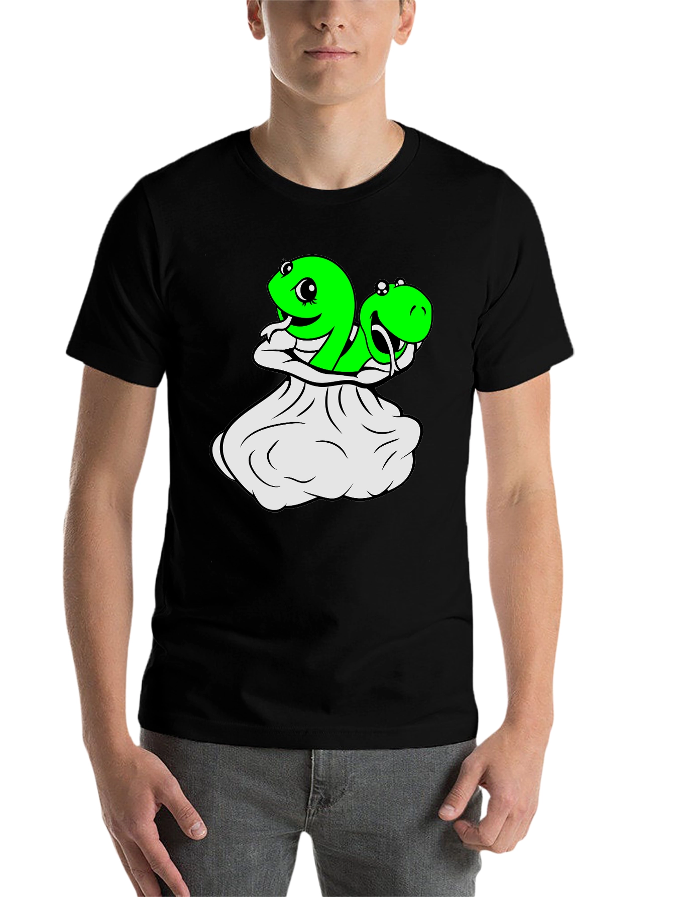 Black Funny Snake T-Shirt - Cartoon Snakes in a Sack! view 7