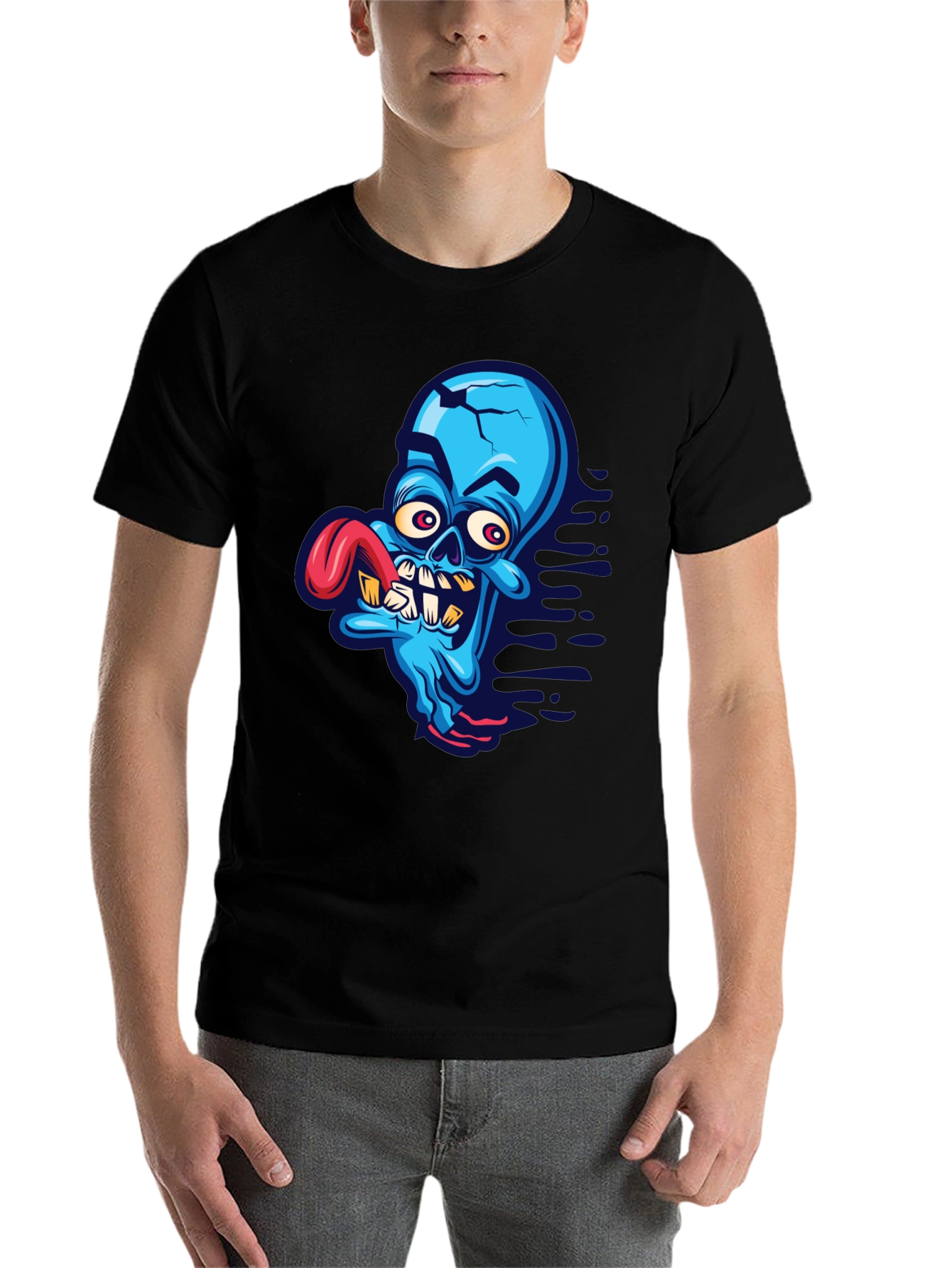 Black Cartoon Zombie Graphic Tee - Blue view 7