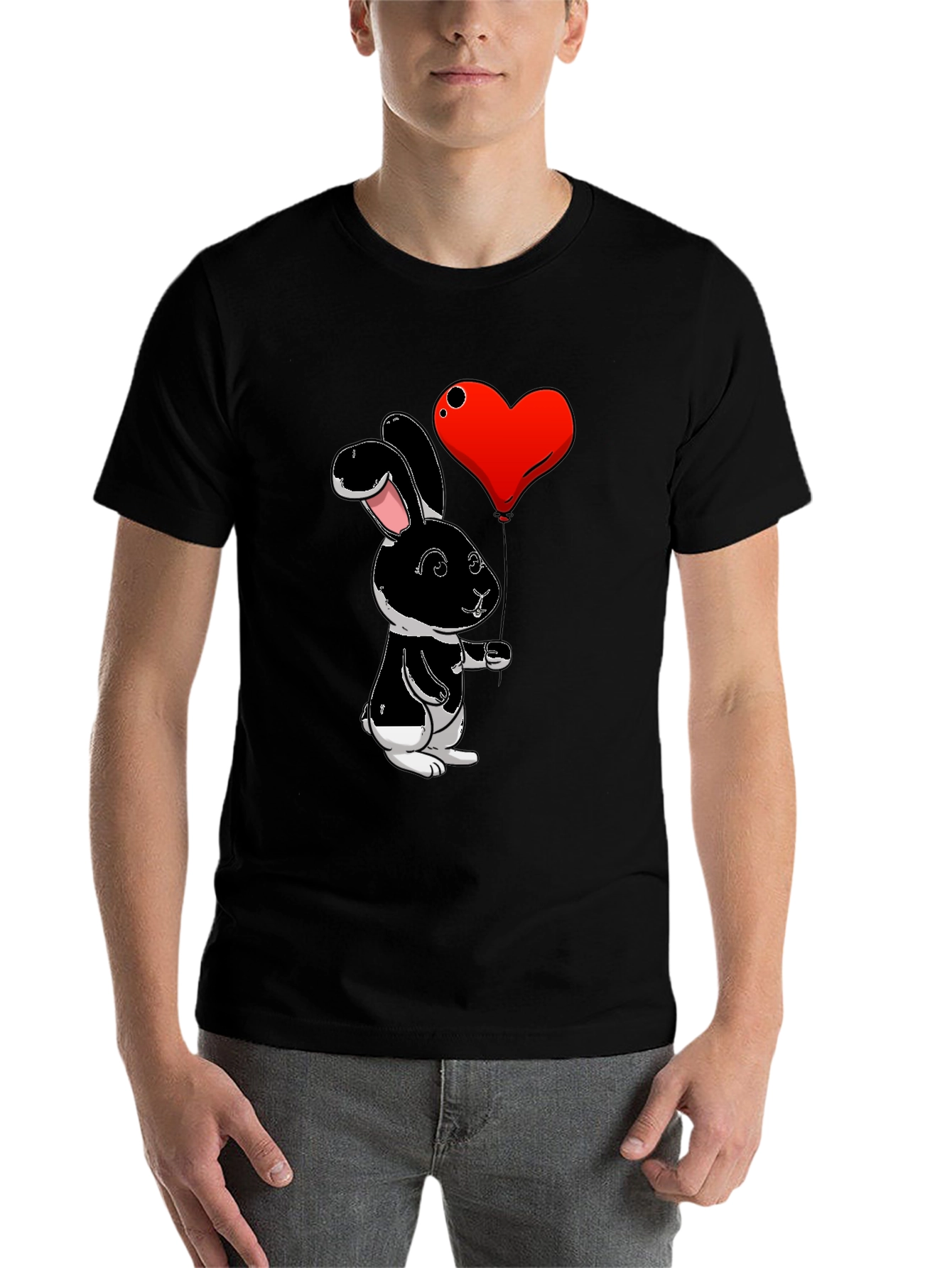 Black Black Bunny Heart Balloon Graphic T-Shirt view 7