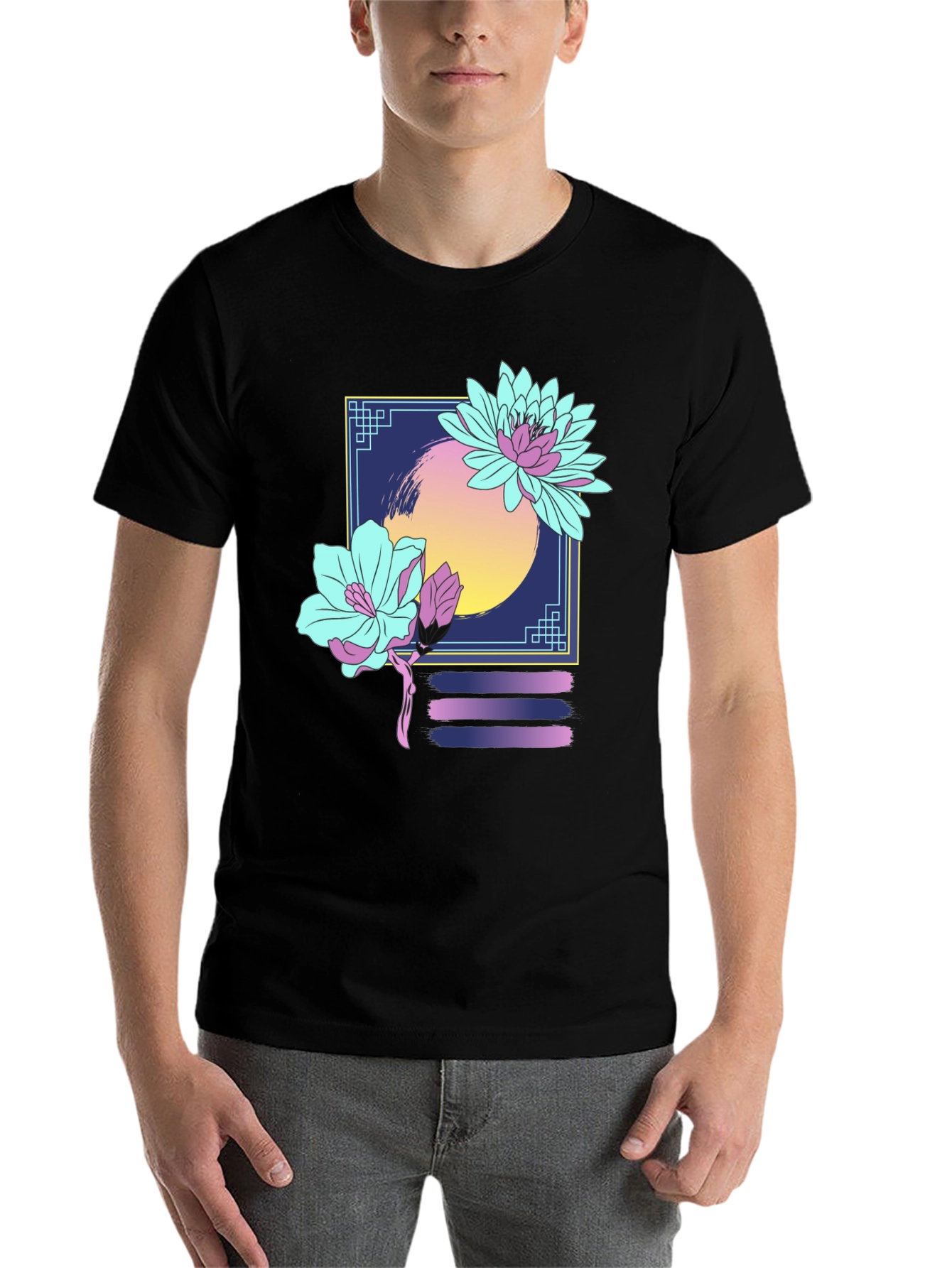 Black Floral Graphic T-Shirt - Retro Aesthetic Design view 7
