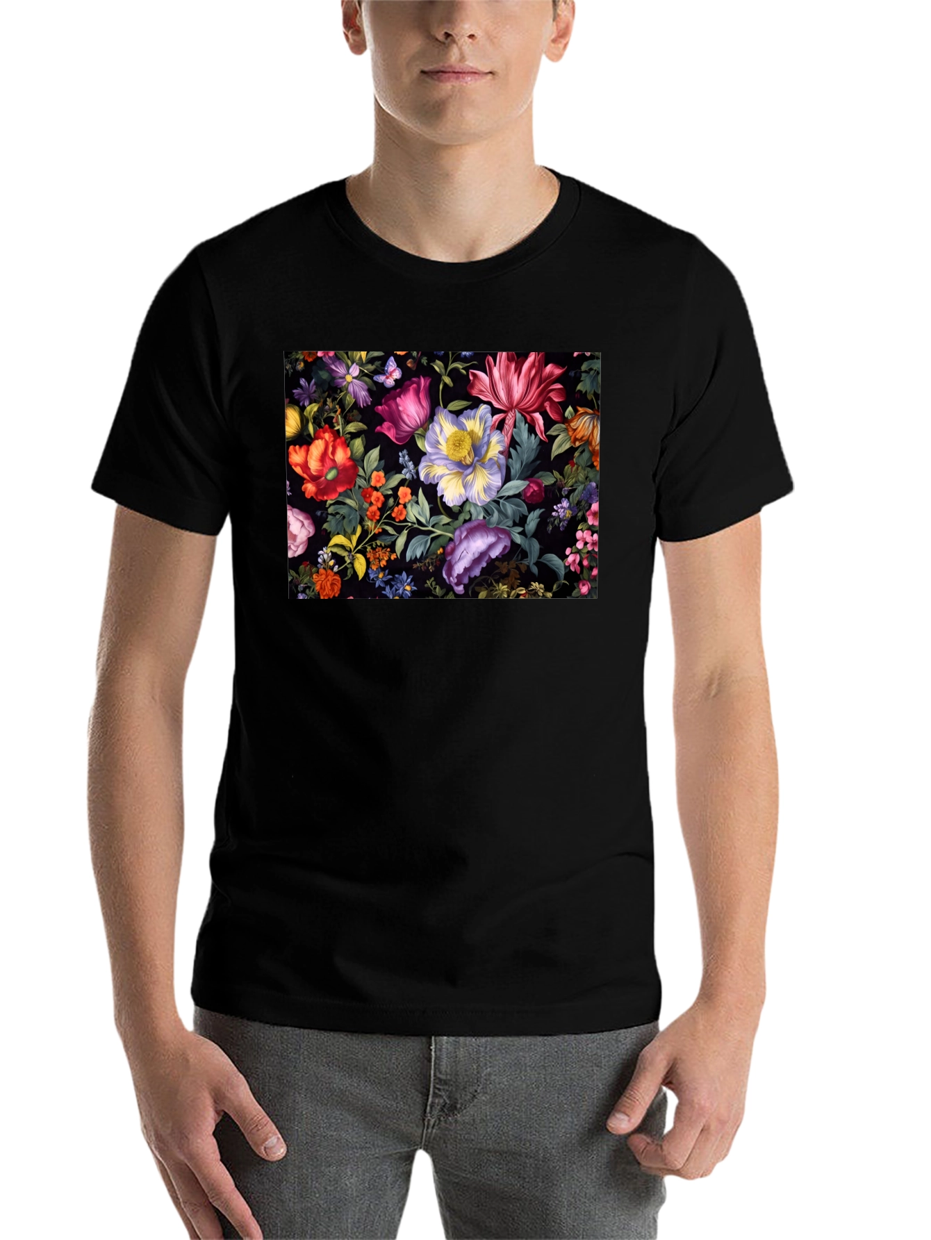 Black Floral Print Black T-Shirt view 7