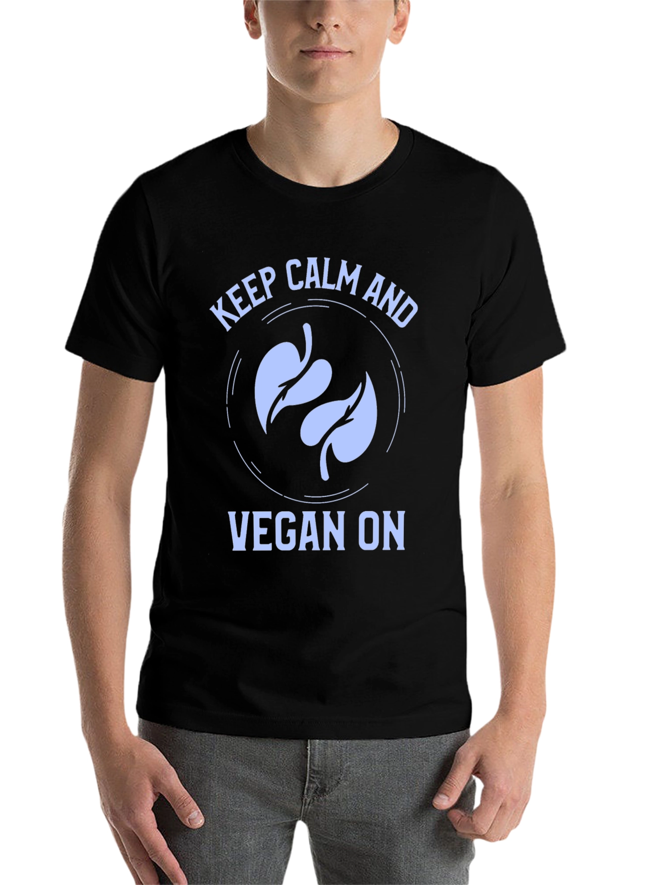 Black Keep Calm and Vegan On T-Shirt view 7