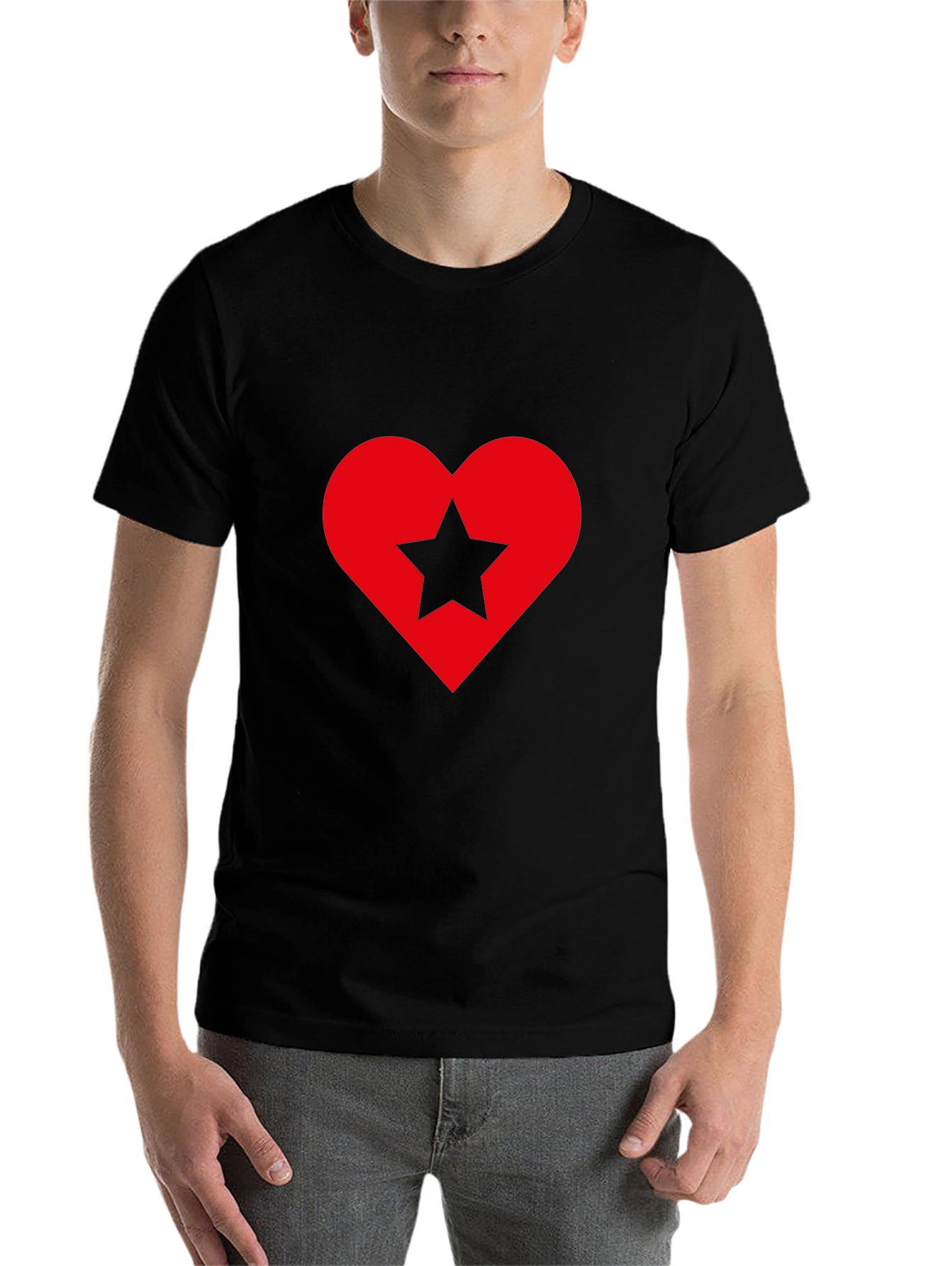 Black Heart Star Graphic Tee - Soft Black Cotton Shirt view 7