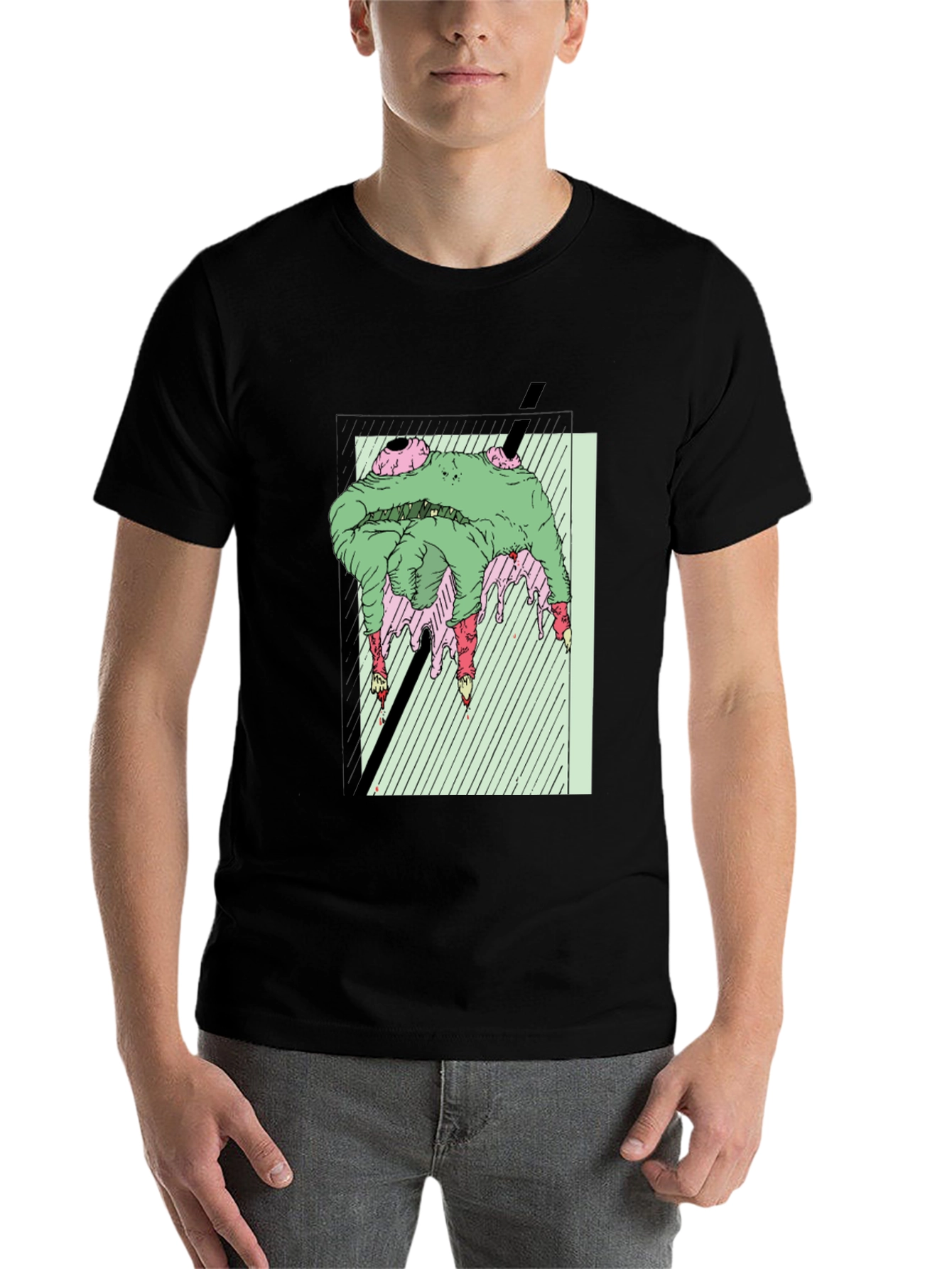 Black Green Horror Graphic Tee - Unique Graphic T-Shirt view 7
