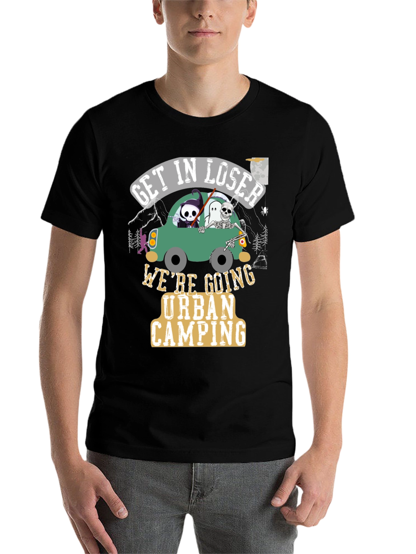 Black Get In Loser Urban Camping T-Shirt view 7