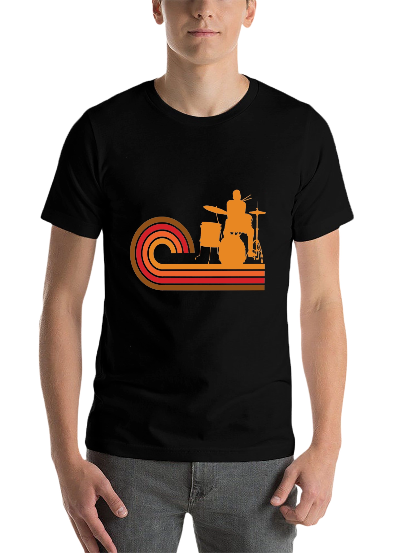 Black Retro Drummer T-Shirt - Vintage Style Music Tee view 7
