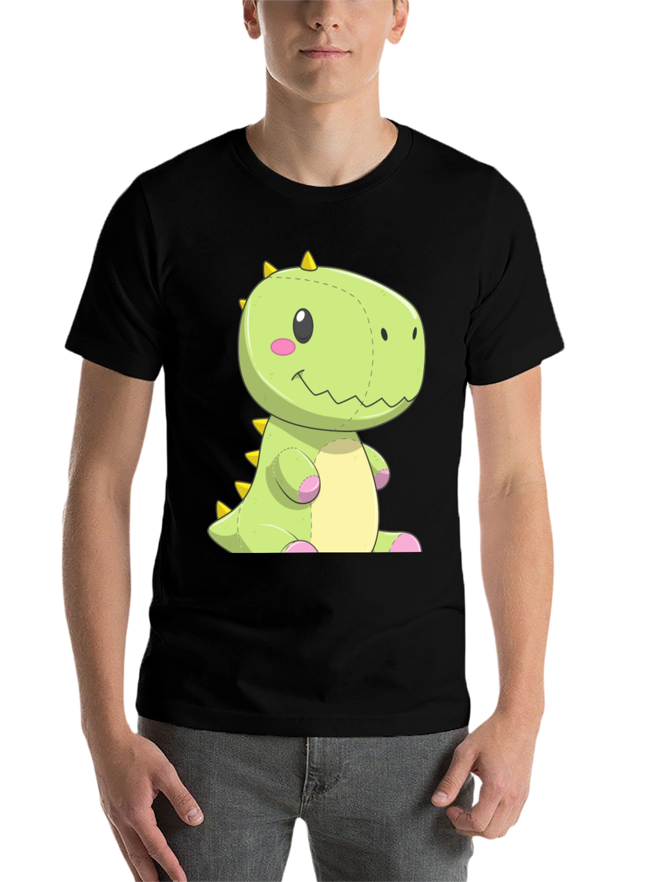Black Dinosaur Plush Graphic Tee - Black Cotton Shirt view 7