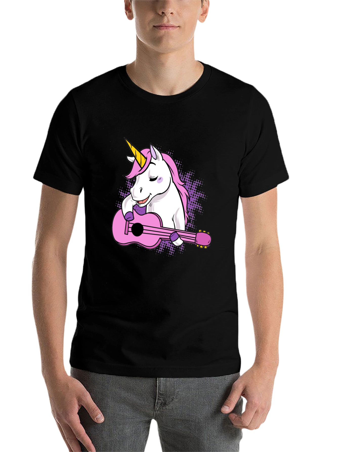 Black Unicorn Guitar T-Shirt - Cute Graphic Tee view 7