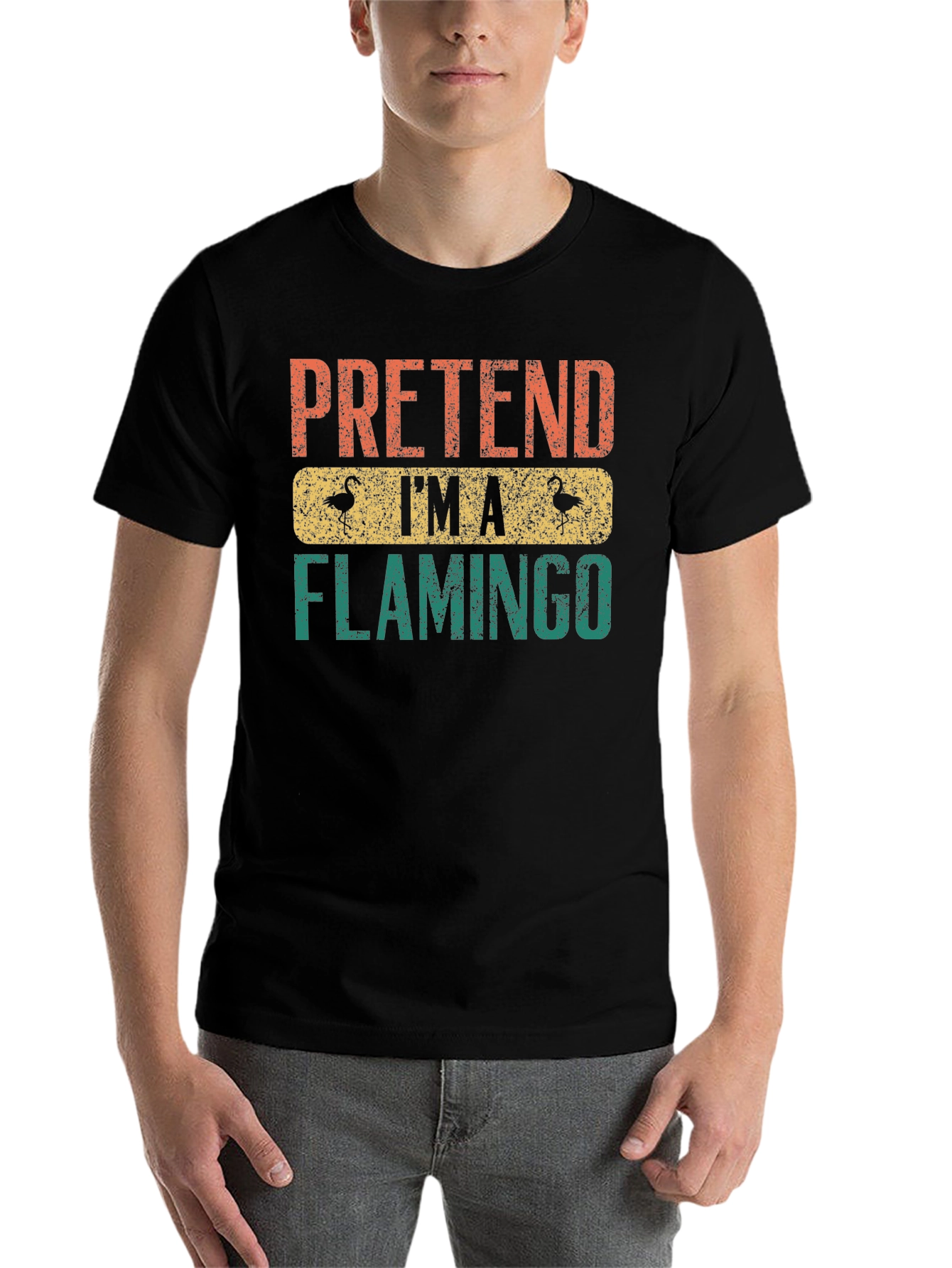 Black Pretend I'm a Flamingo T-Shirt view 7