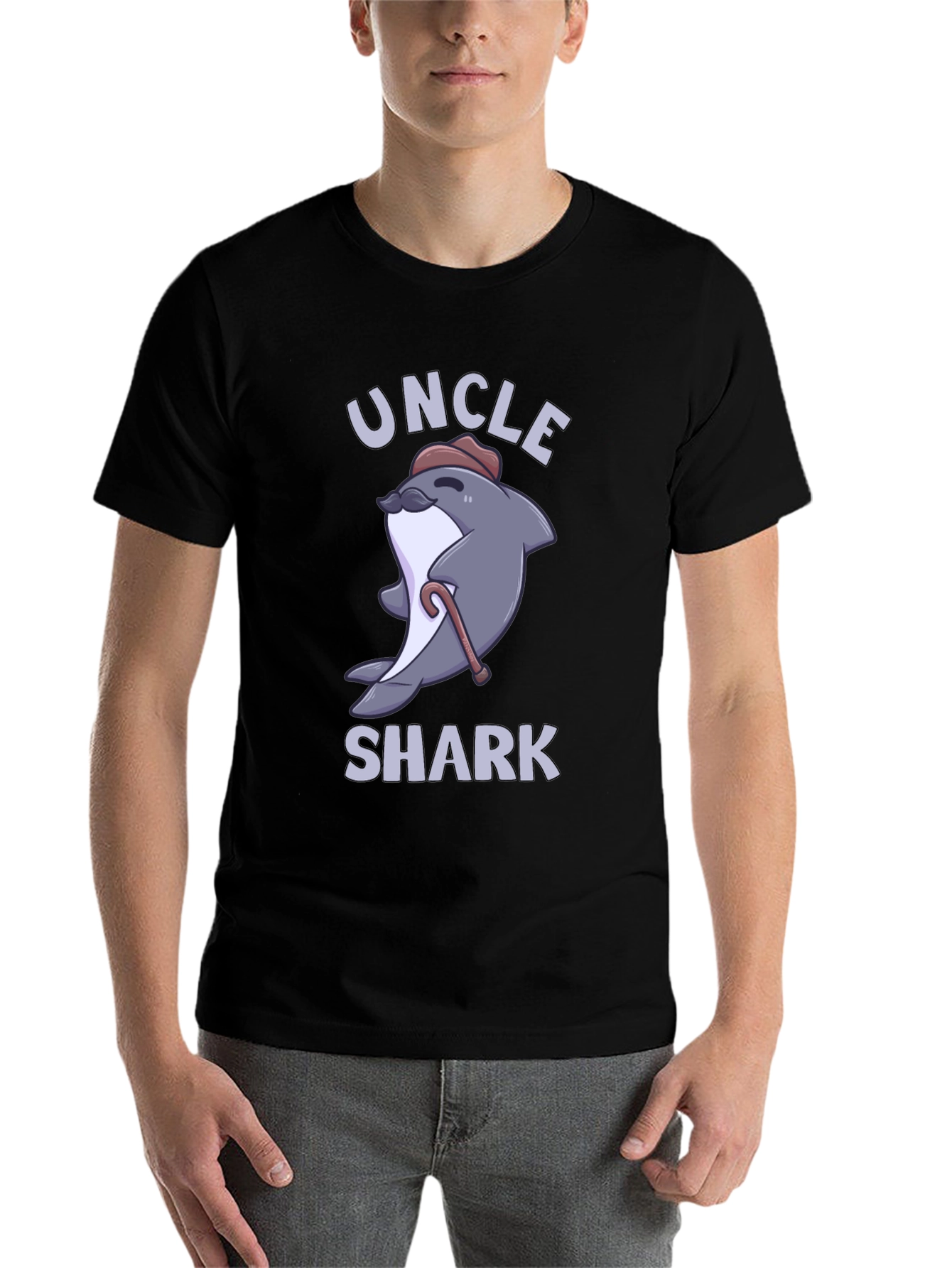 Black Uncle Shark Graphic Tee - Cute Cartoon Shark T-Shirt view 7