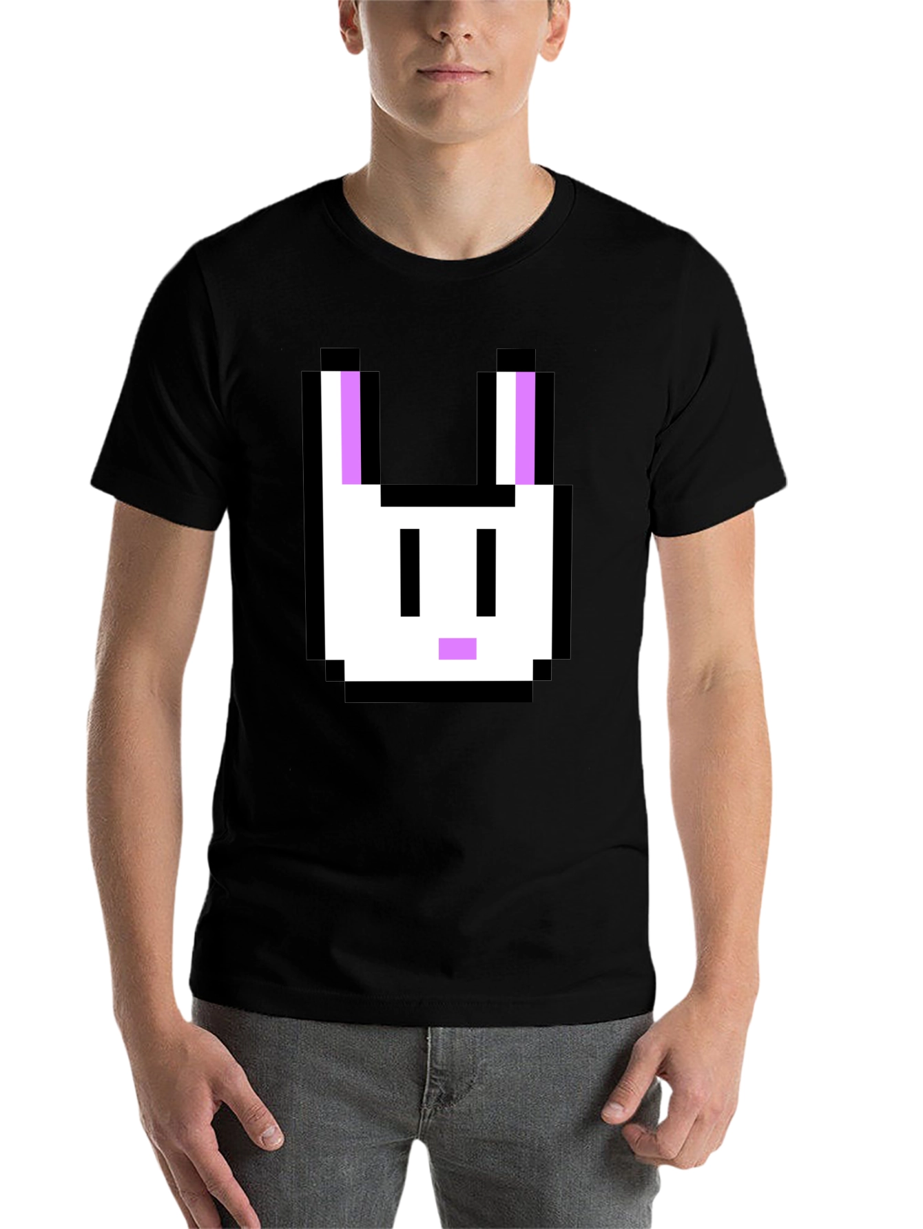 Black Pixel Bunny Graphic Tee - Black Cotton T-Shirt view 7