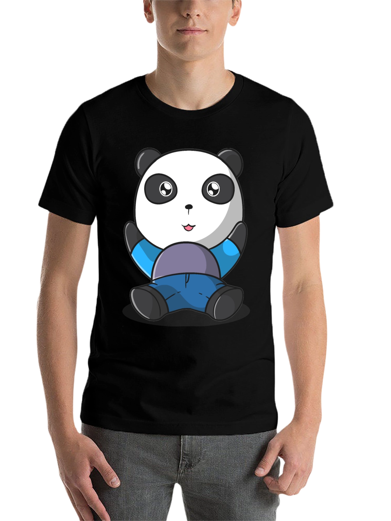 Black Cute Panda Bear Graphic T-Shirt view 7