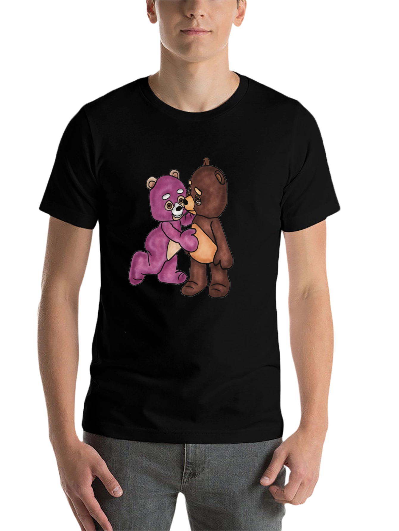 Black Teddy Bears Hug Graphic Black T-Shirt view 7