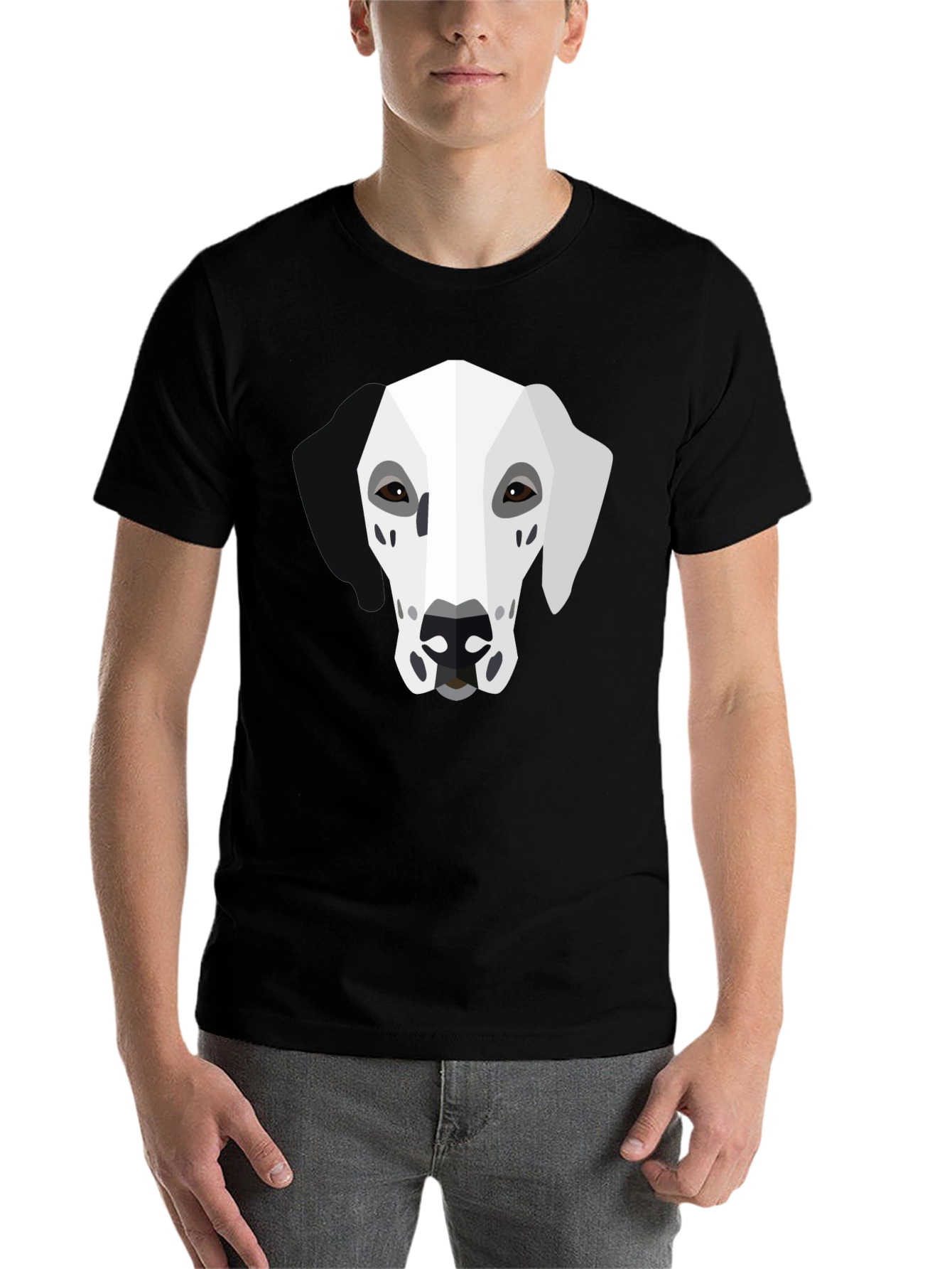Black Geometric Dalmatian Graphic Tee - Unisex Black T-Shirt view 7