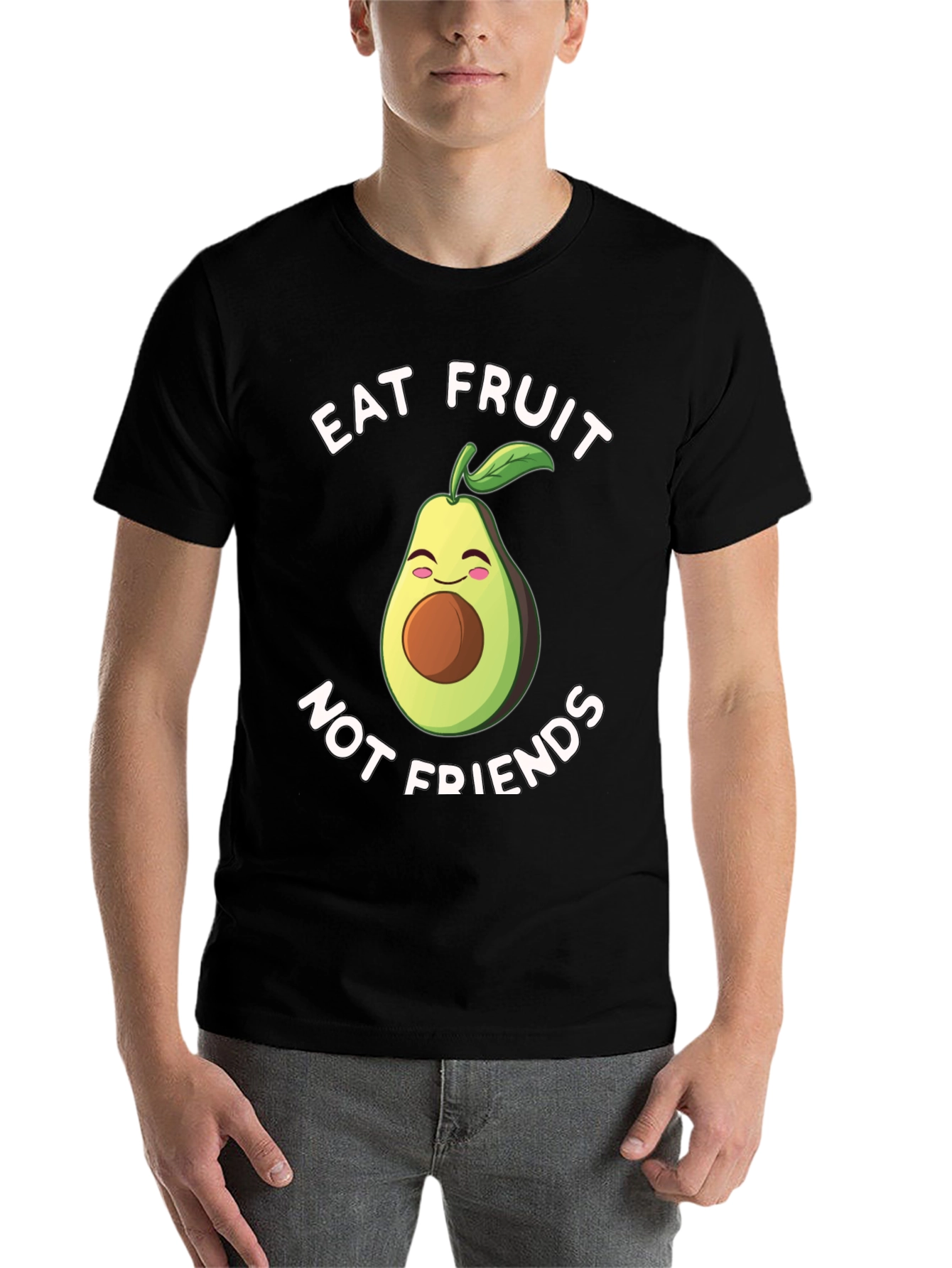 Black Eat Fruit Not Friends Avocado T-Shirt view 7