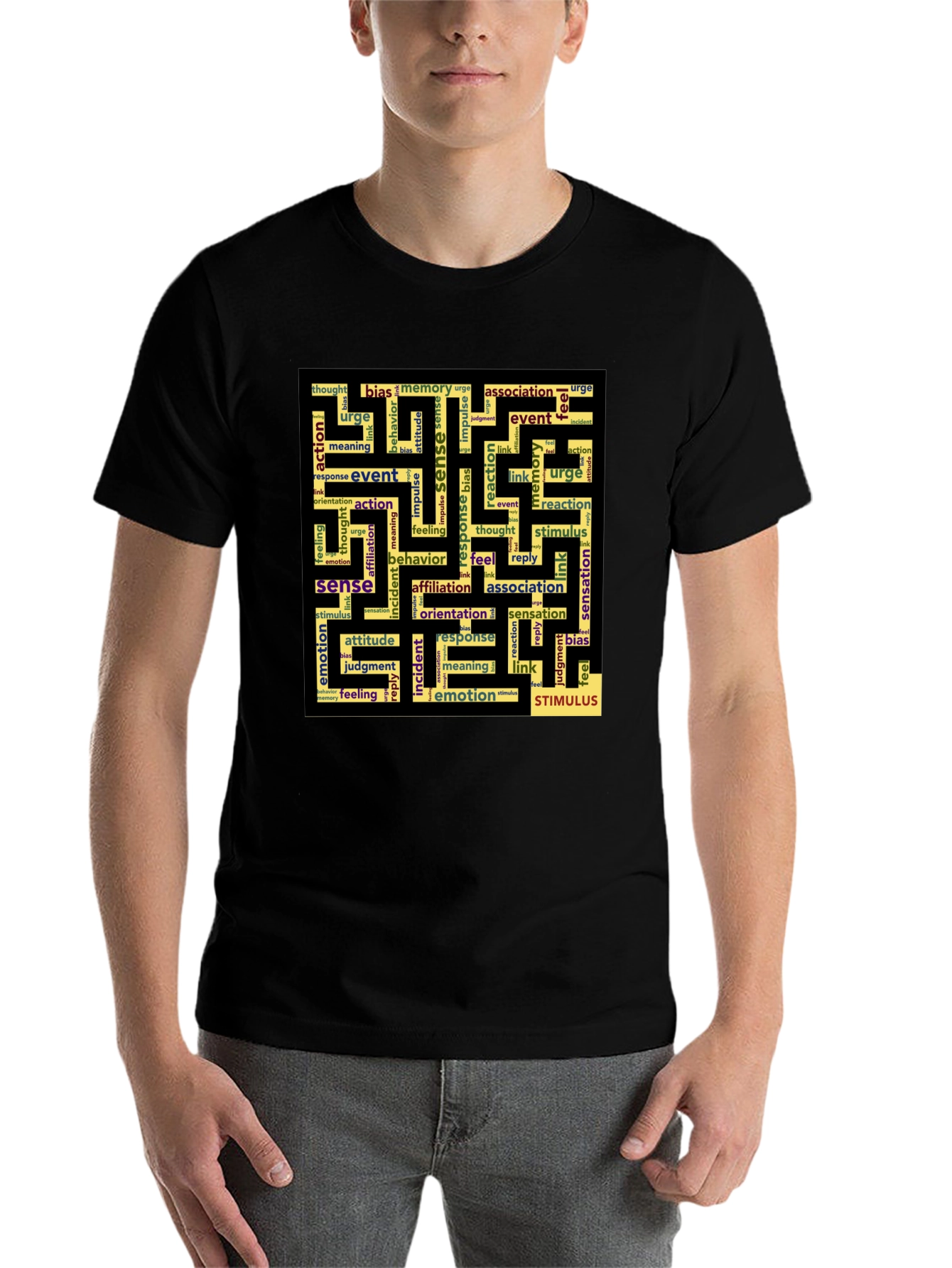 Sense Maze Black T-Shirt - Word Art Design - 7