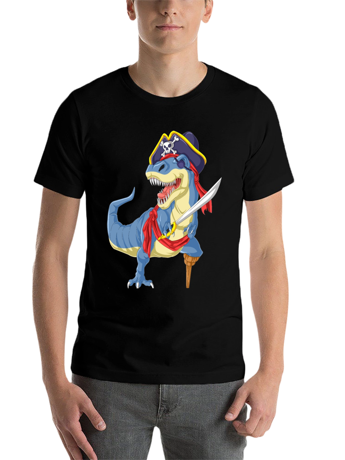 Black Pirate Dinosaur Graphic T-Shirt - Fun Novelty Tee view 7