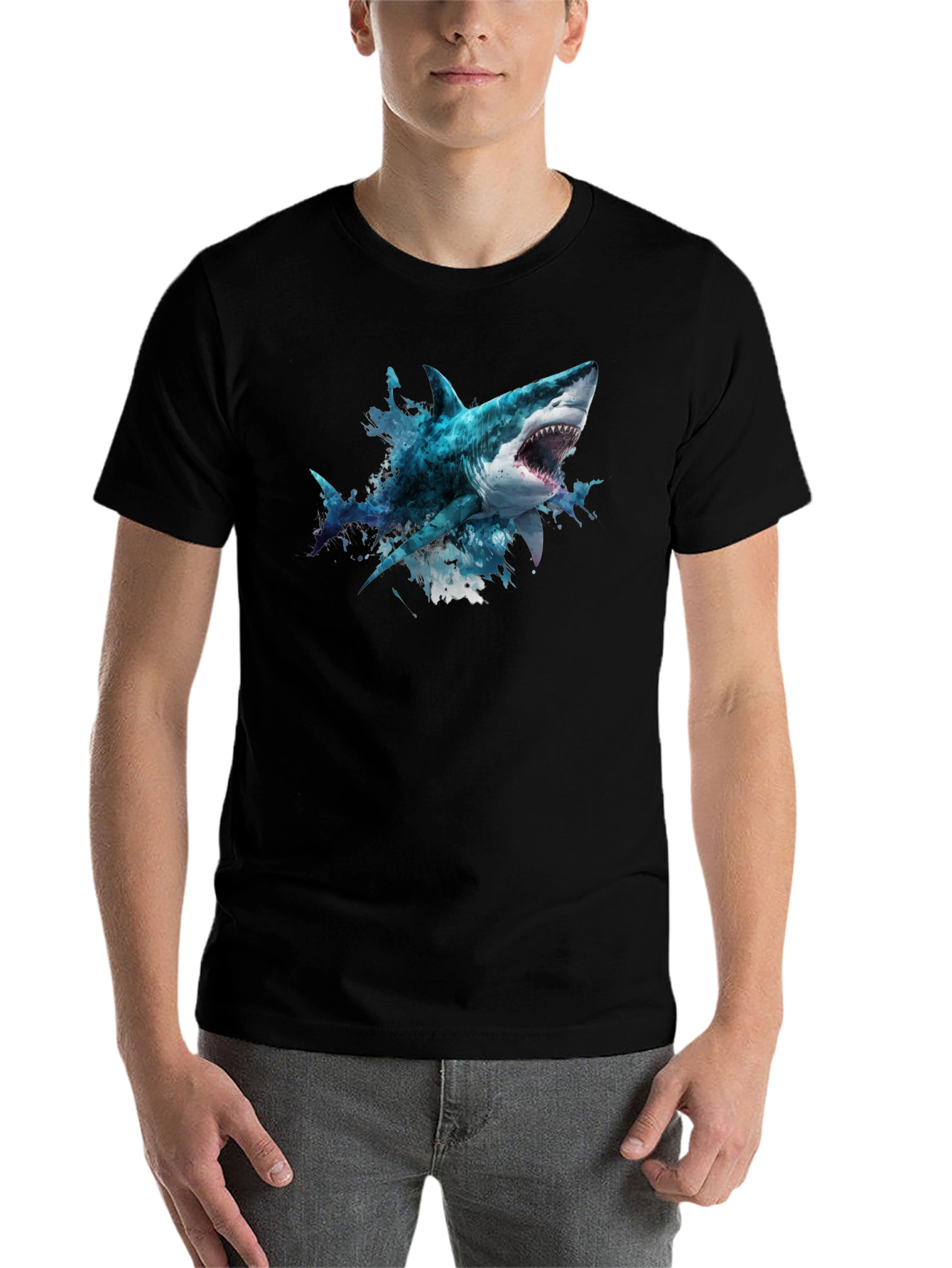 Black Shark Graphic Print Black T-Shirt view 7