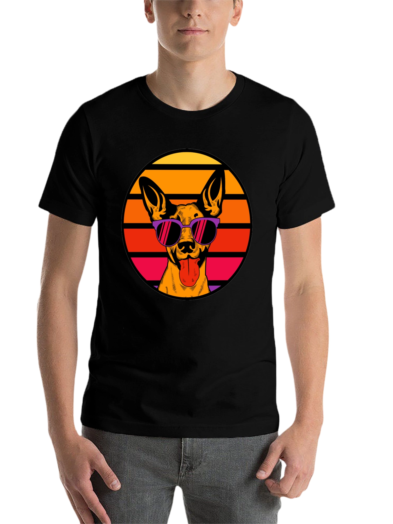 Black Cool Dog T-Shirt - Retro Style view 7